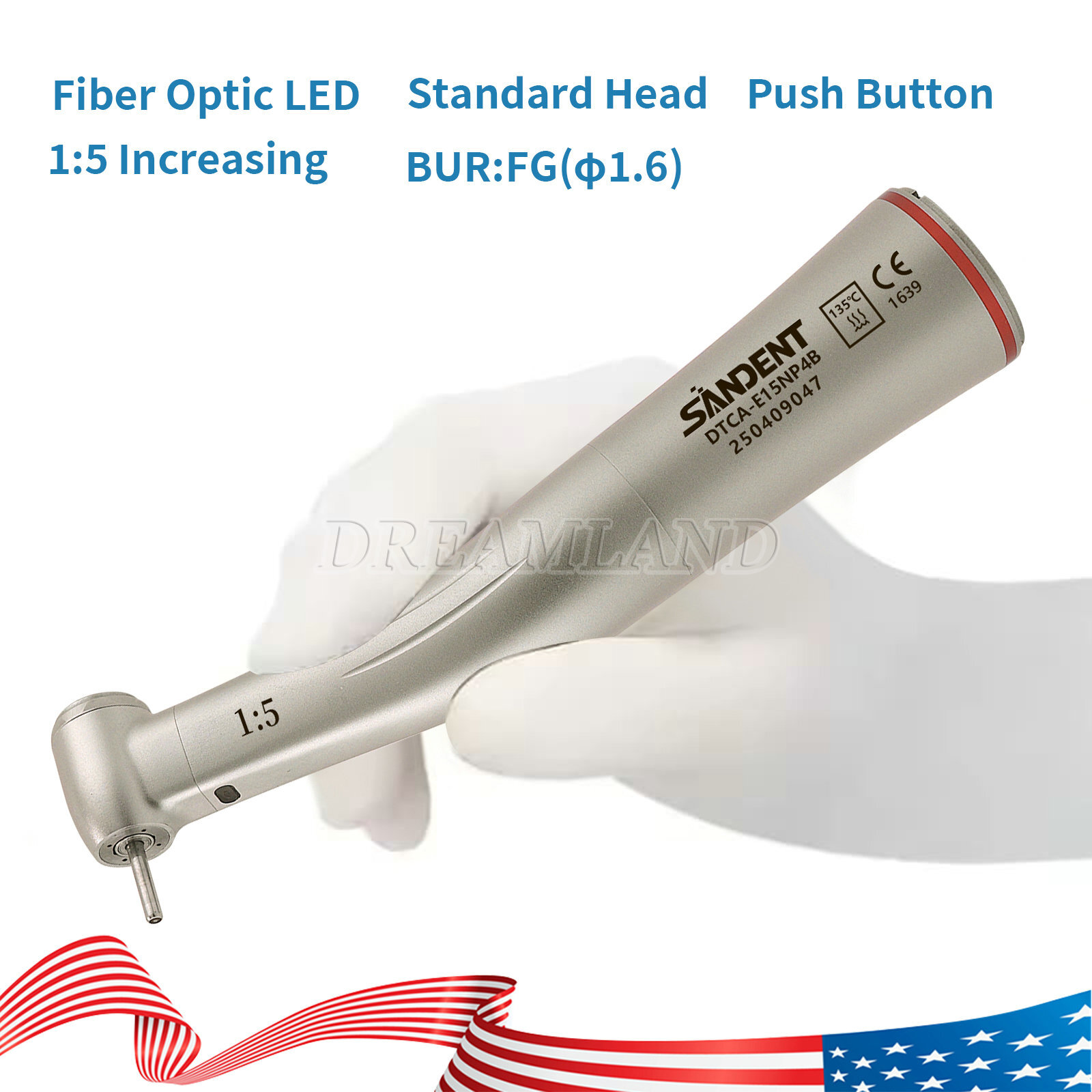 3pcs SANDENT Dental 1:5 LED Contra Angle Handpiece High Speed for Electric Motor