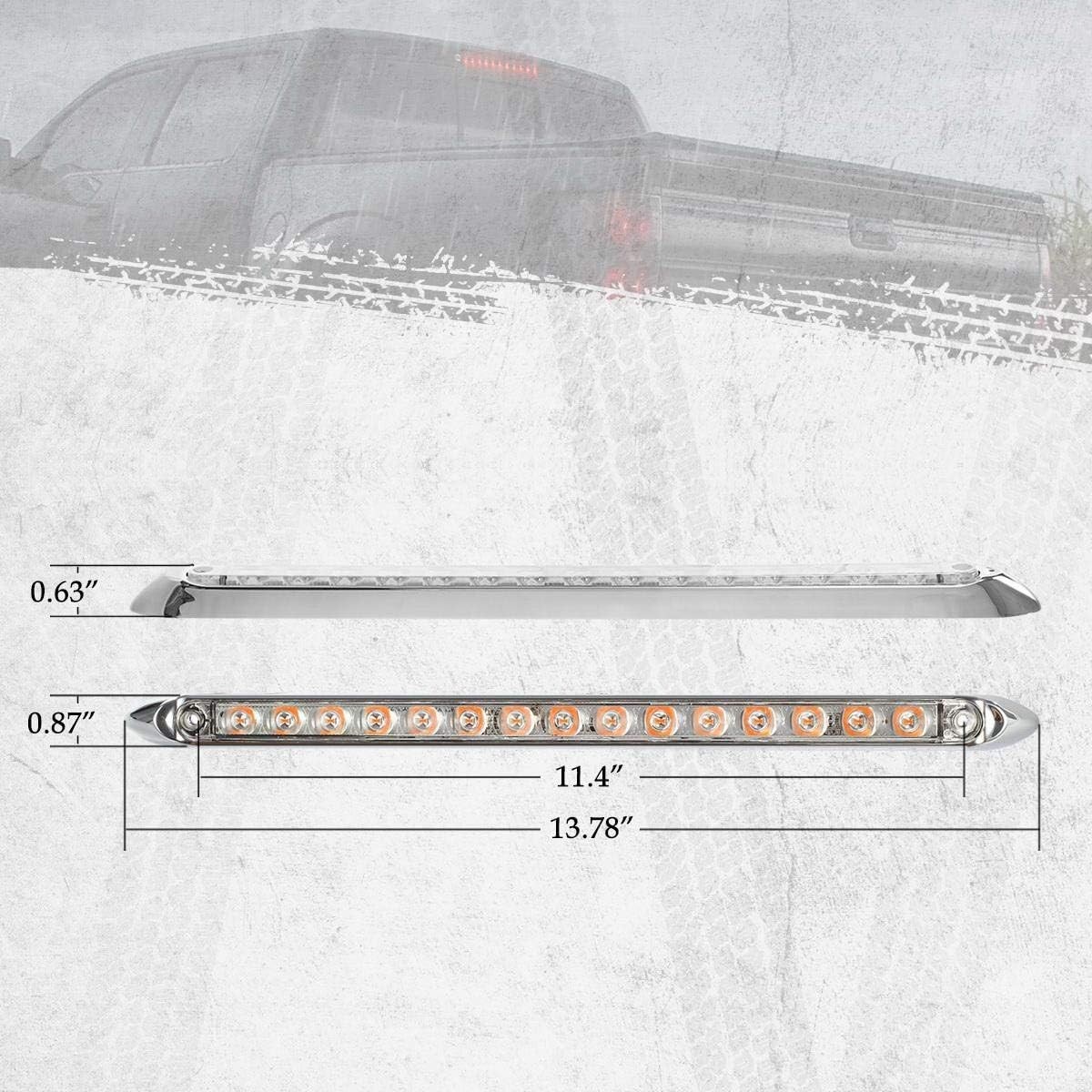 2Pcs 12″ Amber Led LED Trailer Light Bar 15-2835-SMD Clear Lens with Chrome