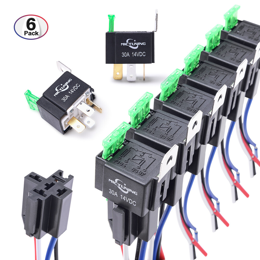 6x 5Pin 30Amp Fuse Relays Switch Harness 14AWG Wire For Automotive Car Boat RV