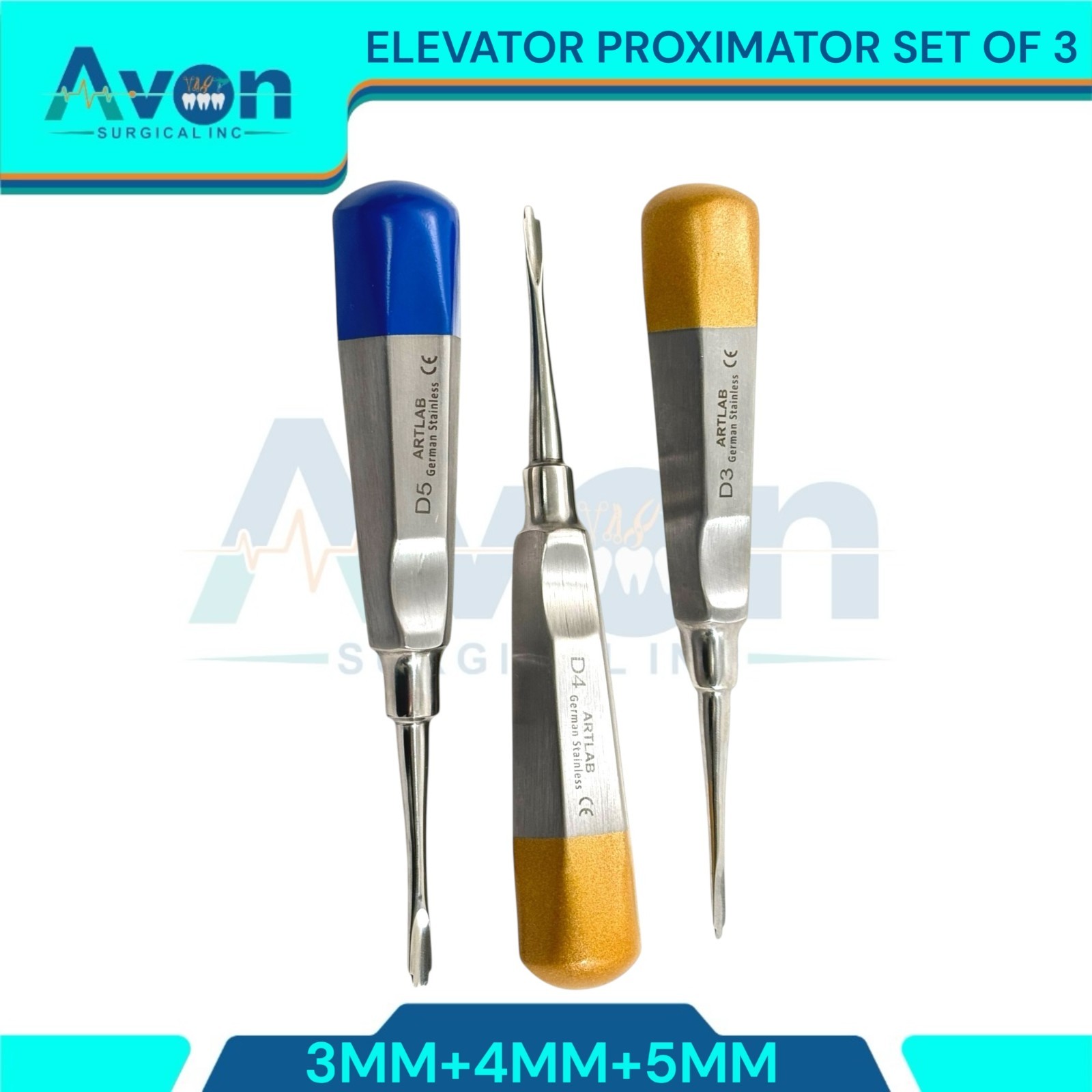 GERMAN 3 LUXATING PERIOTOMES DENTAL ATRAUMATIC EXTRACTING ELEVATORS 3MM 4MM 5MM