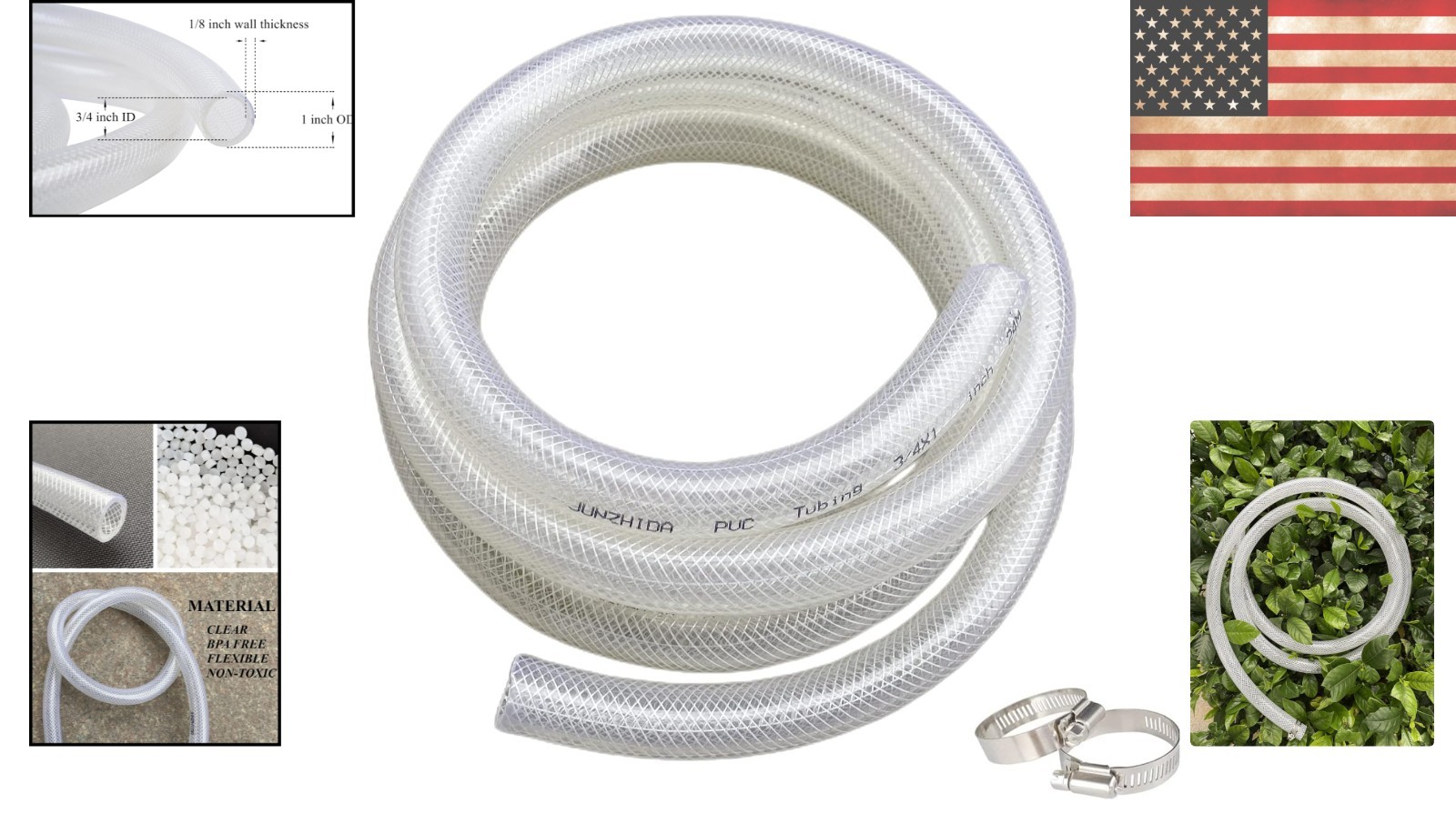 10 Ft High Pressure Braided PVC Tubing – 3/4″ ID x 1″ OD, Non-Toxic & BPA Free
