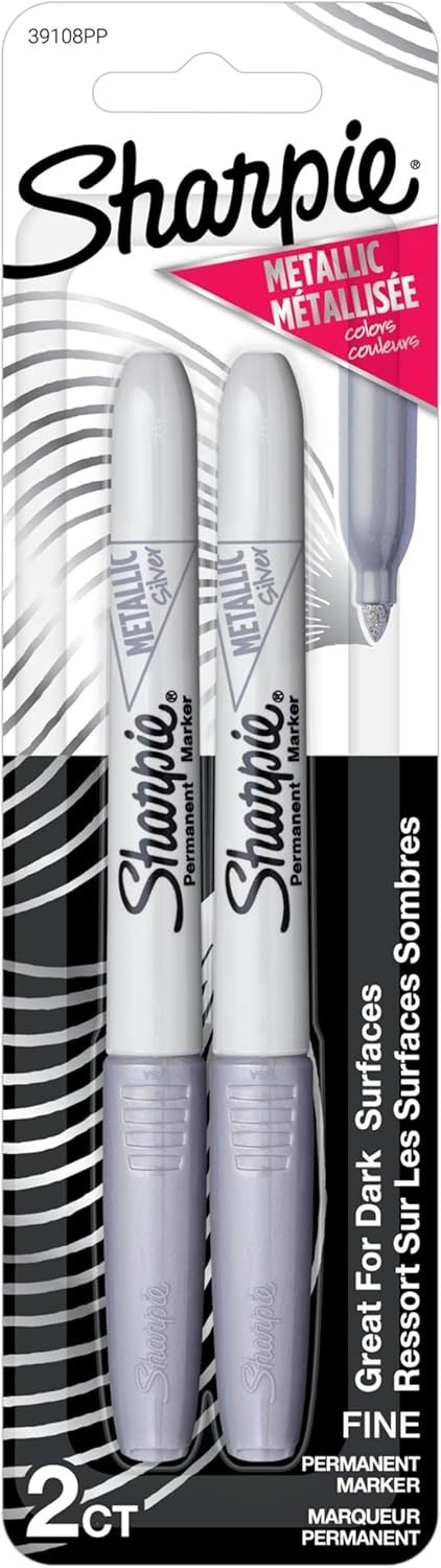 Sharpie Metallic Permanent Markers – Fine Point, Silver (2 Count)