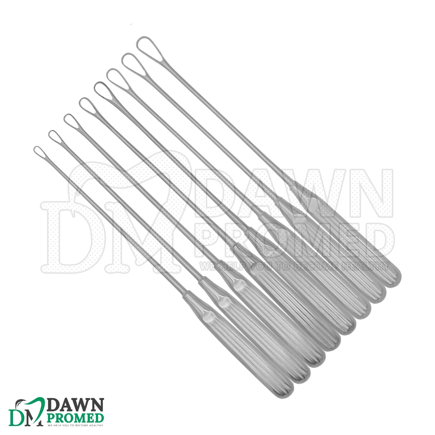 Sims Uterine Curettes 8 Pcs Set 11″ Sharp Blade 00,0,1,2,3,4,5,6 Inst German Gr