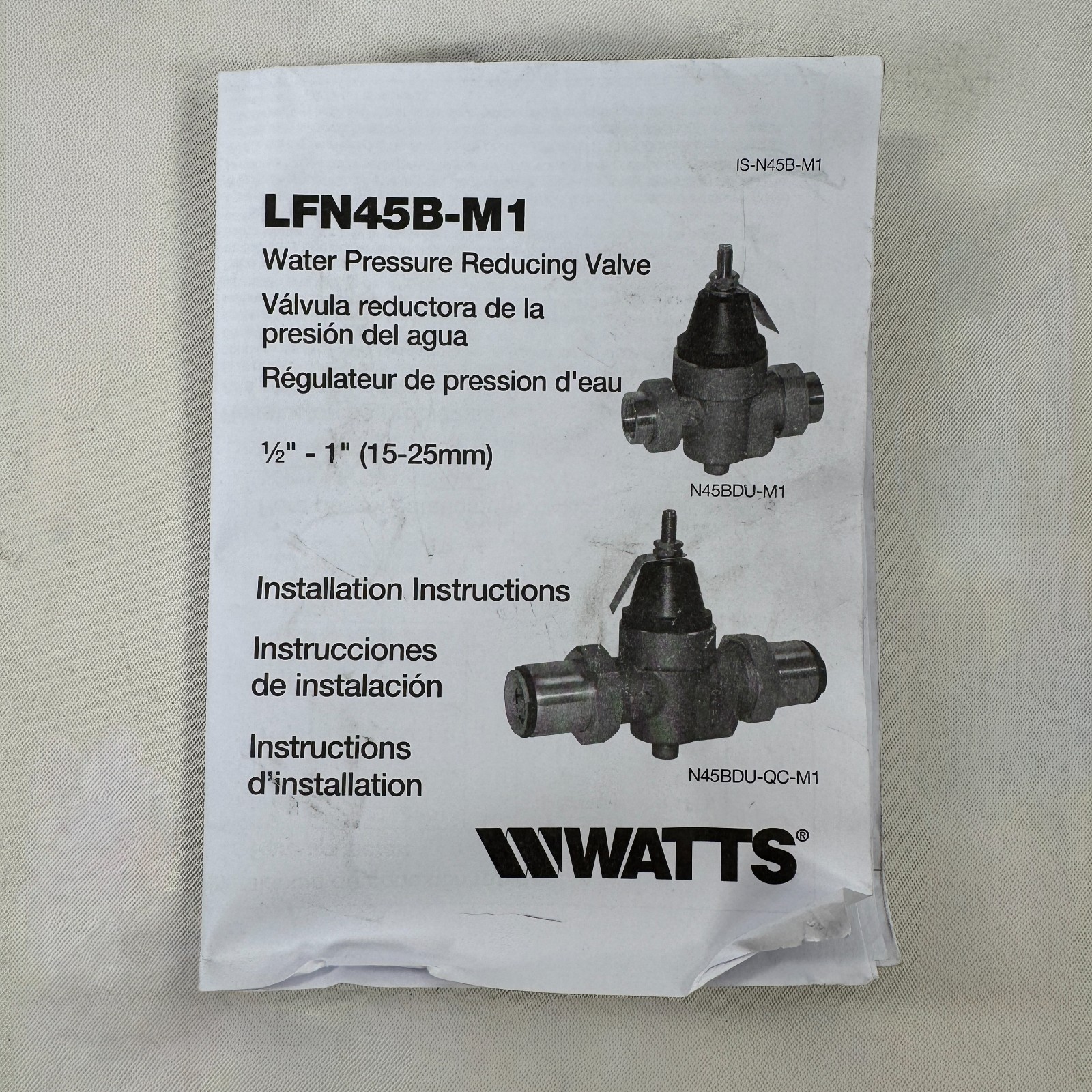 WATTS LFN45B-M1 1” 50 PSI PRESSURE REDUCING VALVE RANGE 25-75