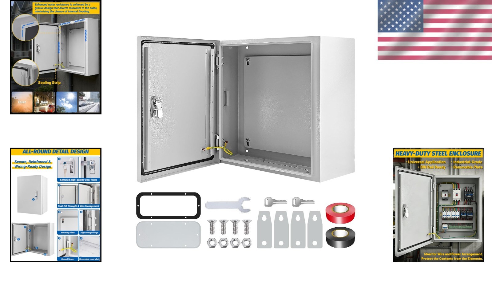 Secure 20x20x8» Junction Box with Lock | NEMA 4X Steel Design, Indoor/Outdoor
