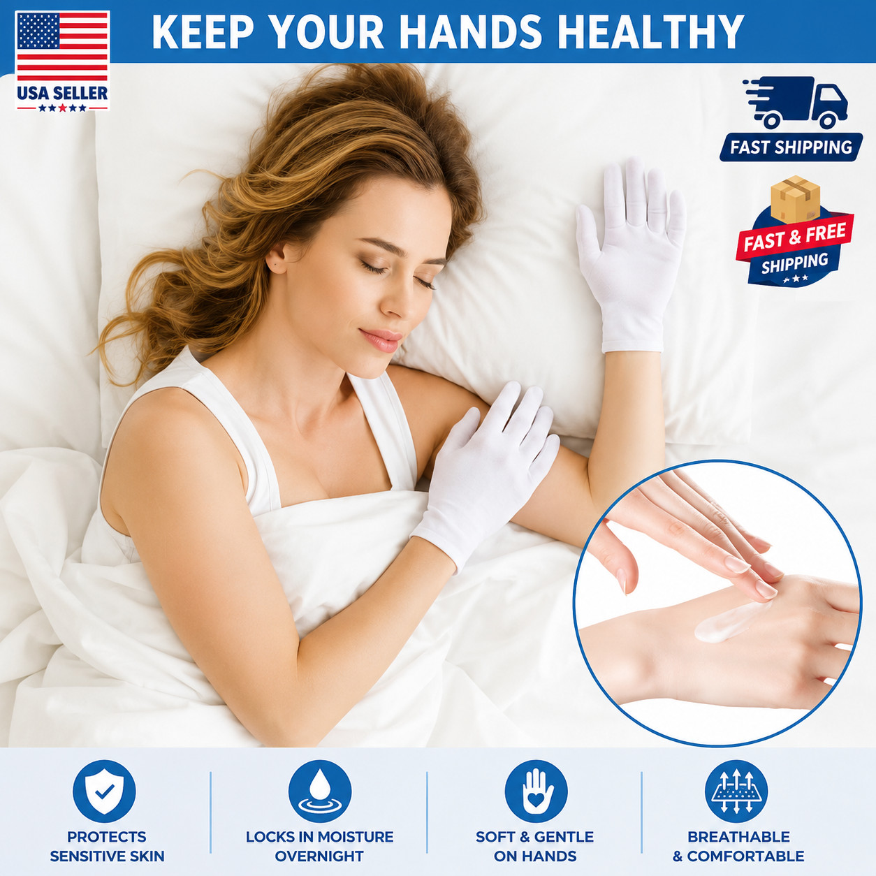 3 Pairs White Cotton Gloves Moisturizing Overnight Dry Hands Eczema Jewelry XL