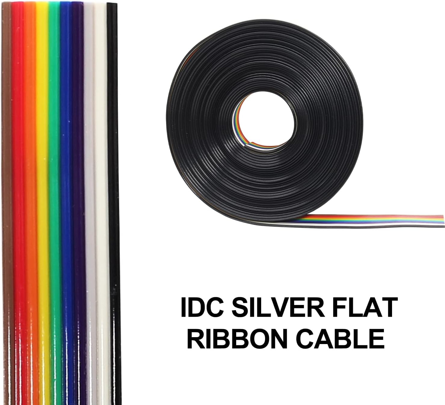 10-Wire Rainbow IDC Ribbon Cable 16ft 2.54mm Pitch Connector Wire