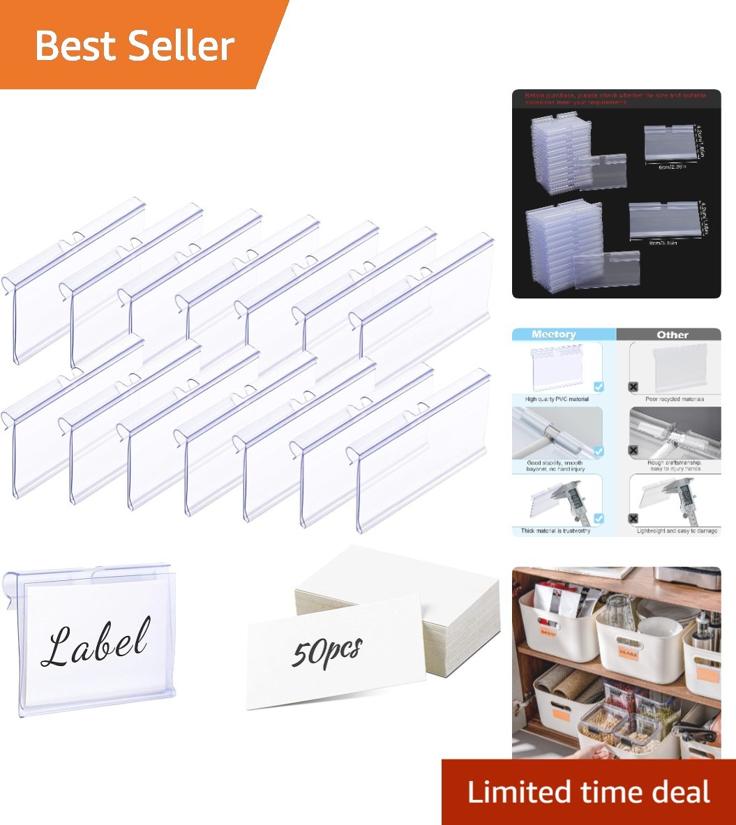 Versatile 50 Pcs Shelf Tag Holders – Durable PVC with Double Snap Lock Design