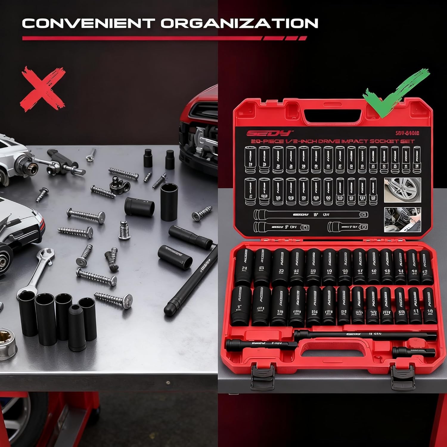 9-Piece 1/2″ Drive Impact Socket Set, SAE (3/8 to 1 inch) and Metric (10-24mm)