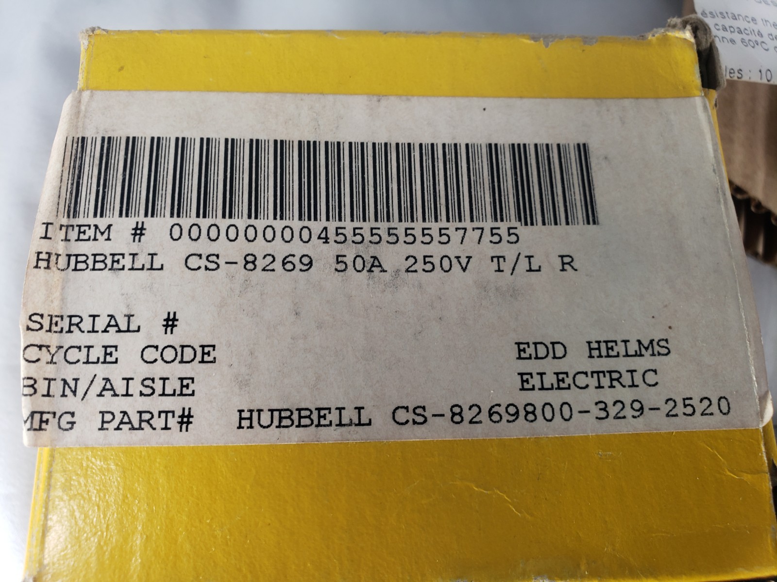HUBBELL CS8269 50A 250V 2P 3W LOCKING RECEPTACLE UL TWISTLOCK NEW OLD STOCK