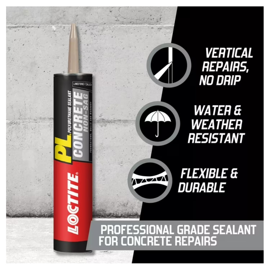 Loctite Pl Polyurethane Sealant Concrete Non-Sag, Pack of 1, Gray 10 fl oz Cartr