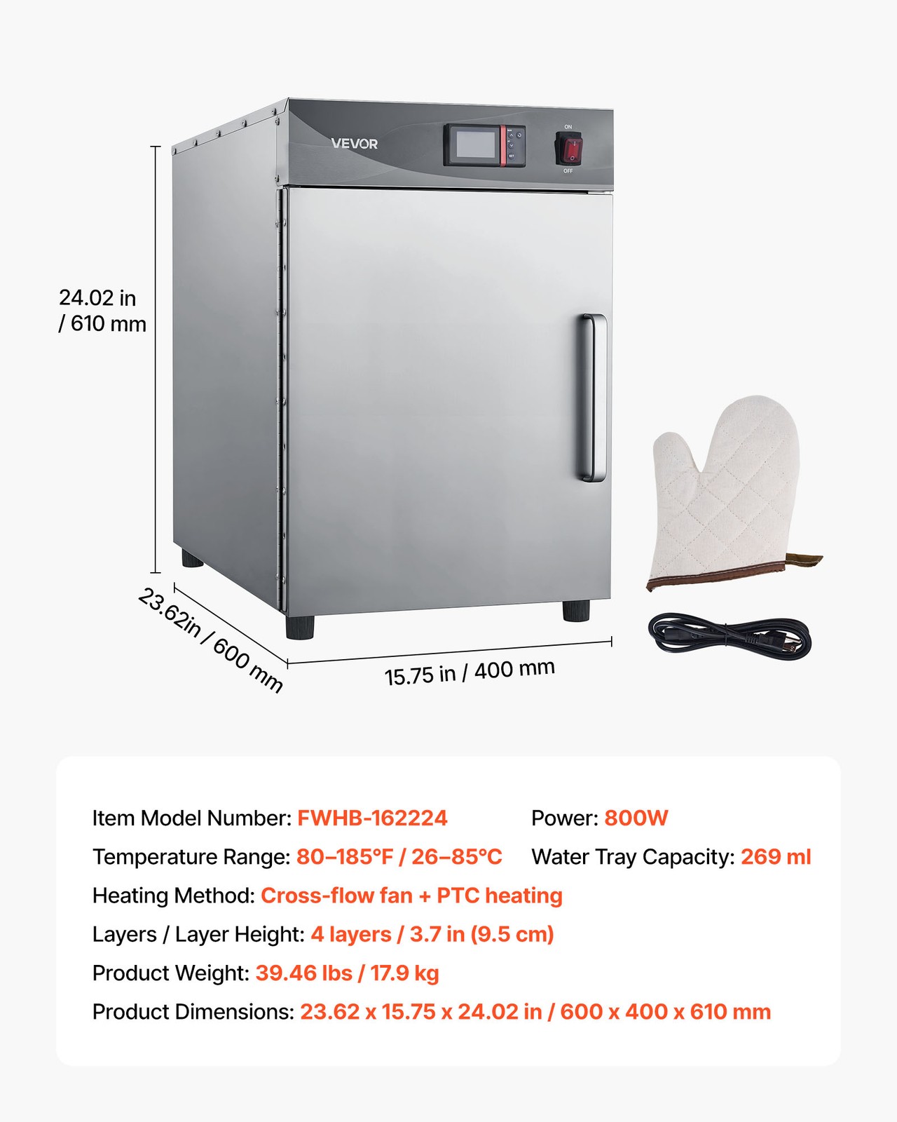 VEVOR Electric Hot Box Food Warmer 4-Tier Food Warming Cabinet with Single Door