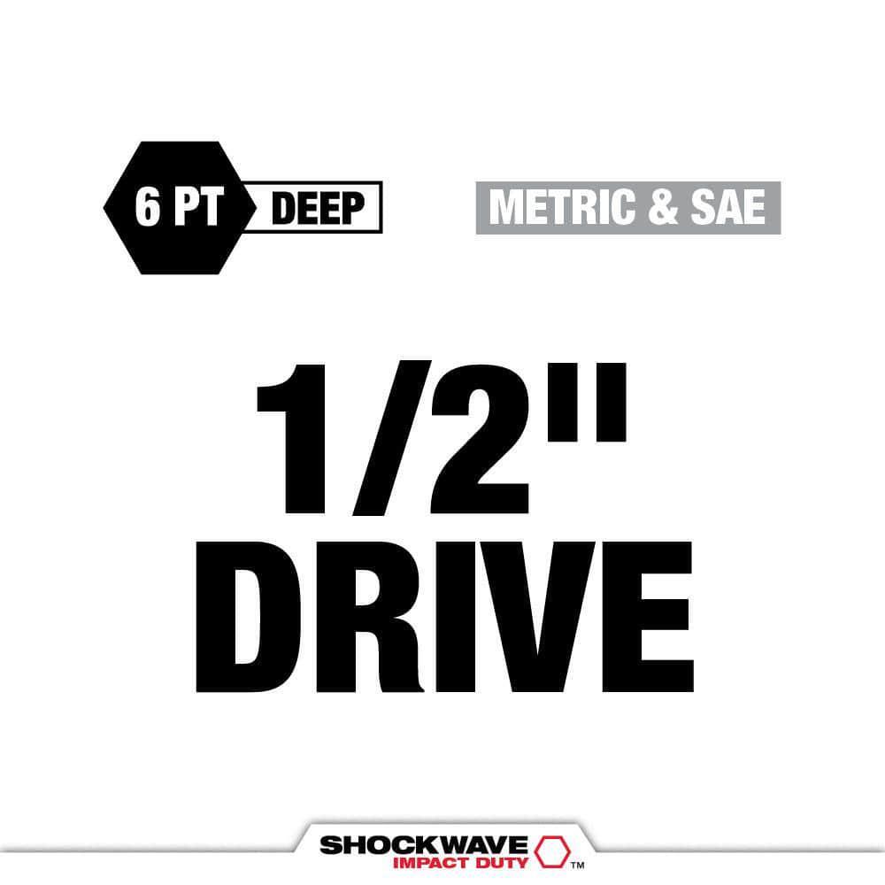 SHOCKWAVE 1/2 In. Drive Metric & SAE Deep Well 6 Point Impact Socket Set 31Pcs