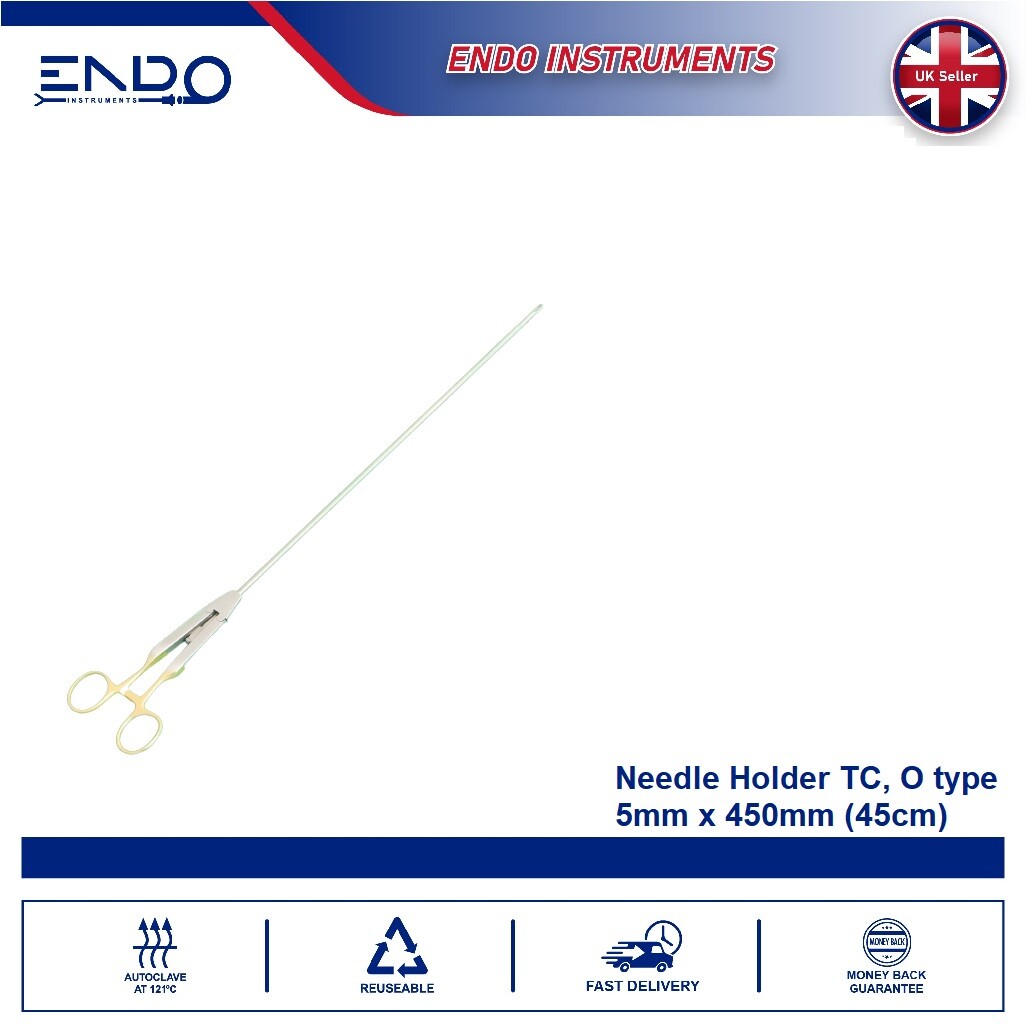 ENDO 5mm 450mm 45cm Laparoscopic Needle Holder O type Curved Left Portaagujas