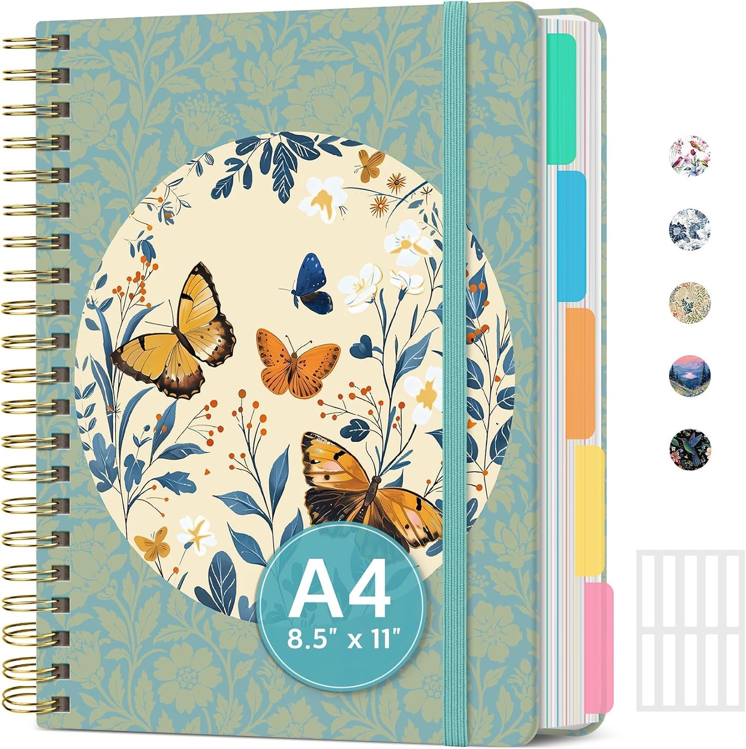 8.5″x11″ Spiral 5 Subject Notebook, Hardcover with Dividers Wildflower