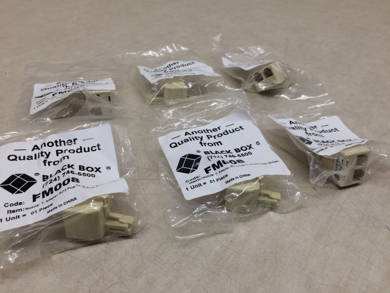 Lot 6 BlackBox FM008 RJ11 RJ12 Splitter T Adapter Straight Pinned Phone Splitter