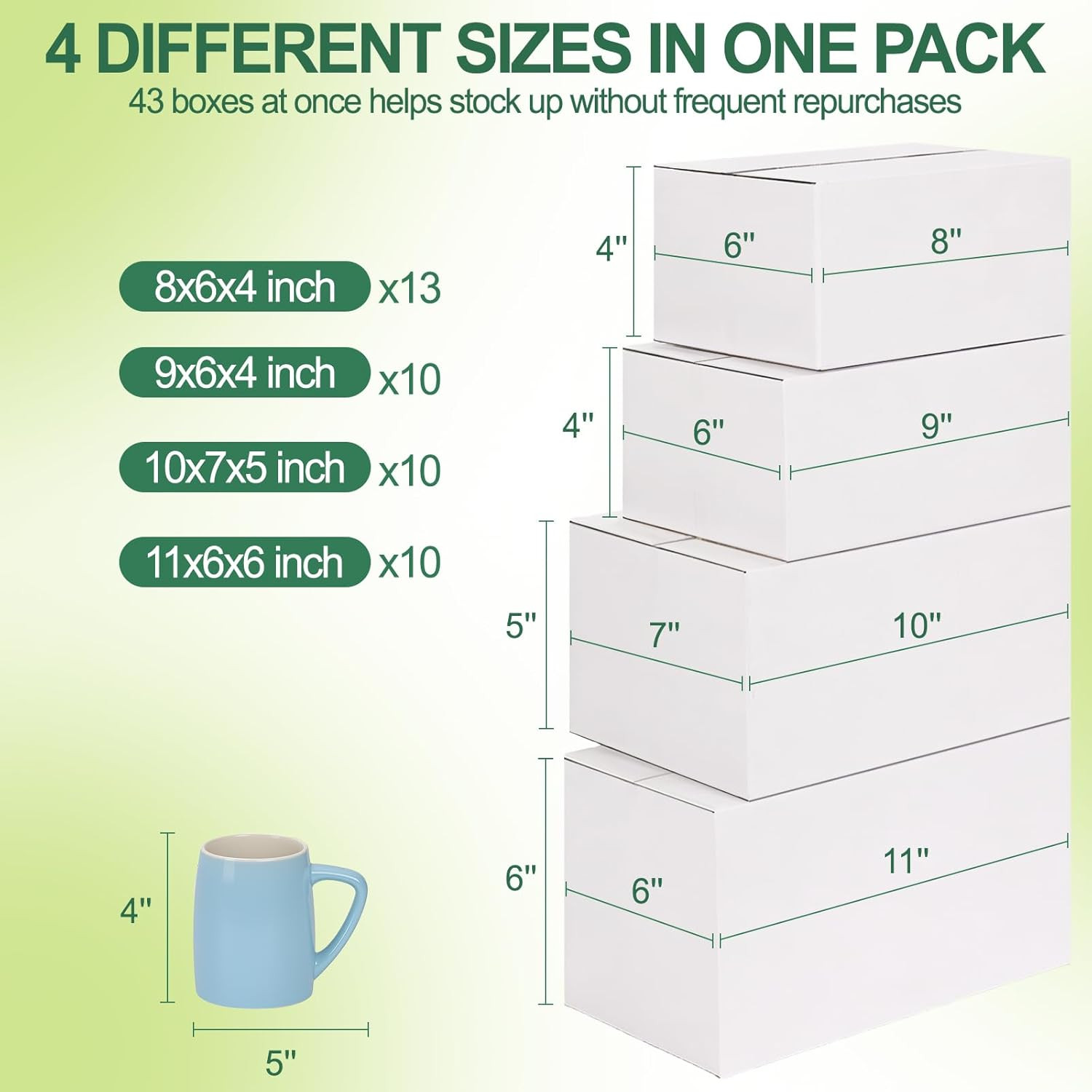 43-Piece Assorted Sizes Small Shipping Boxes – White Corrugated Mailing Boxes fo