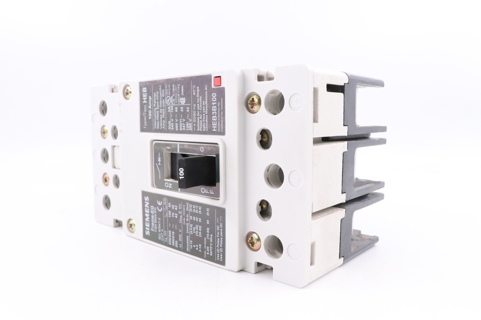 SIEMENS HEB3B100 100A 3-POLE HEB CIRCUIT BREAKER, 65KA@480V HACR