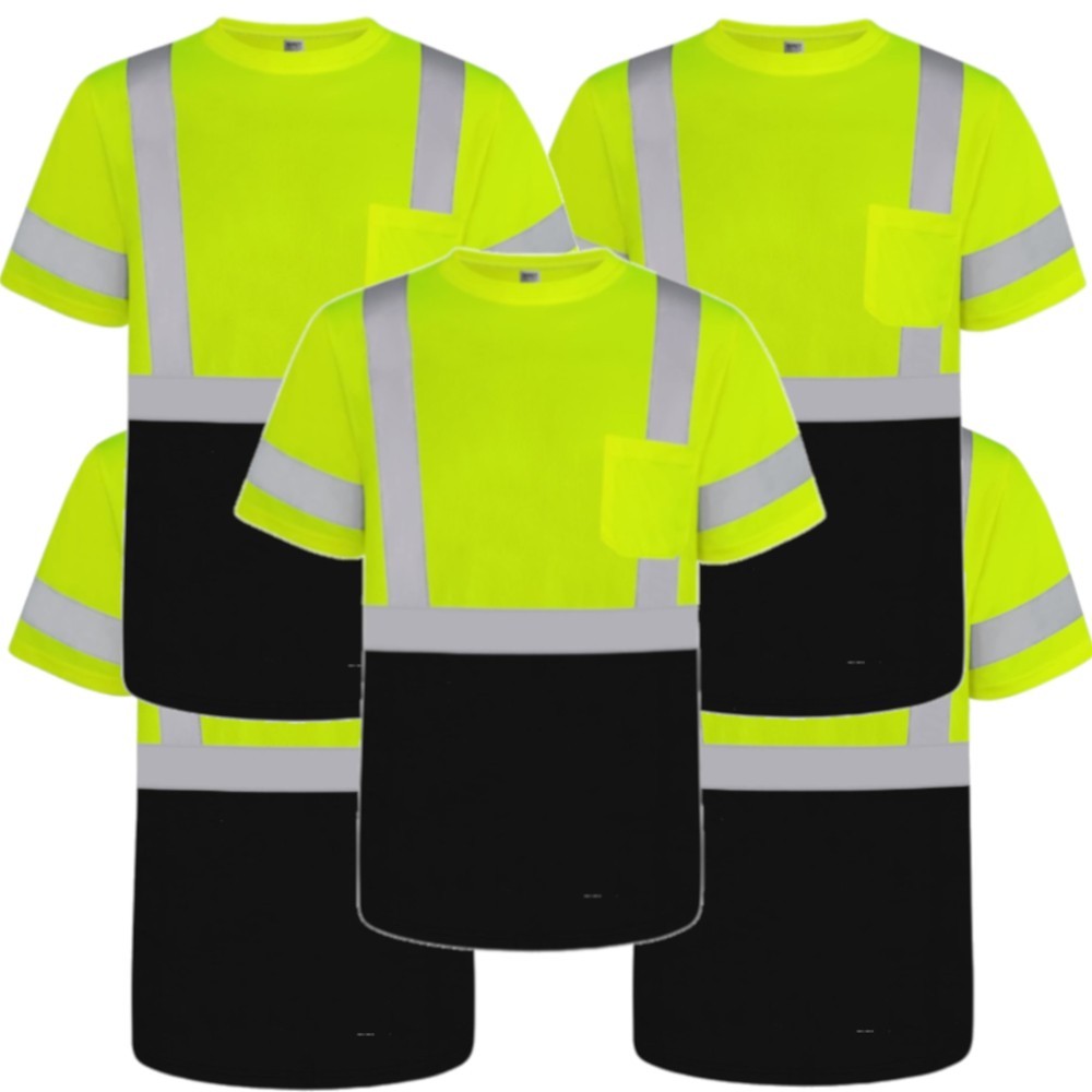 Short Sleeve Safety Shirt for Work, Construction Hi-Visibility Reflective QTY: 5