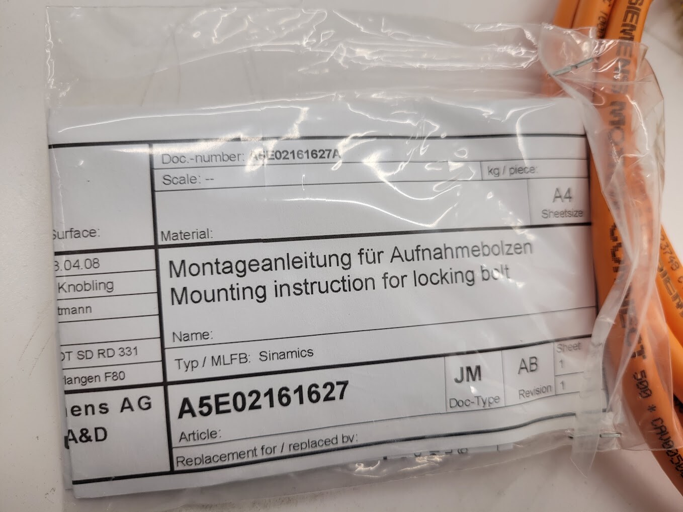 Siemens Servo Motor Power Cable 5M 6FX5002-5CS01-1AF0 1FT/1FT/1PH 5 Meter New