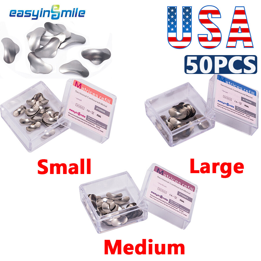 50pc/pk Dental Metal Matrices Sectional Contoured Matrix Refill Soft Bands S/M/L