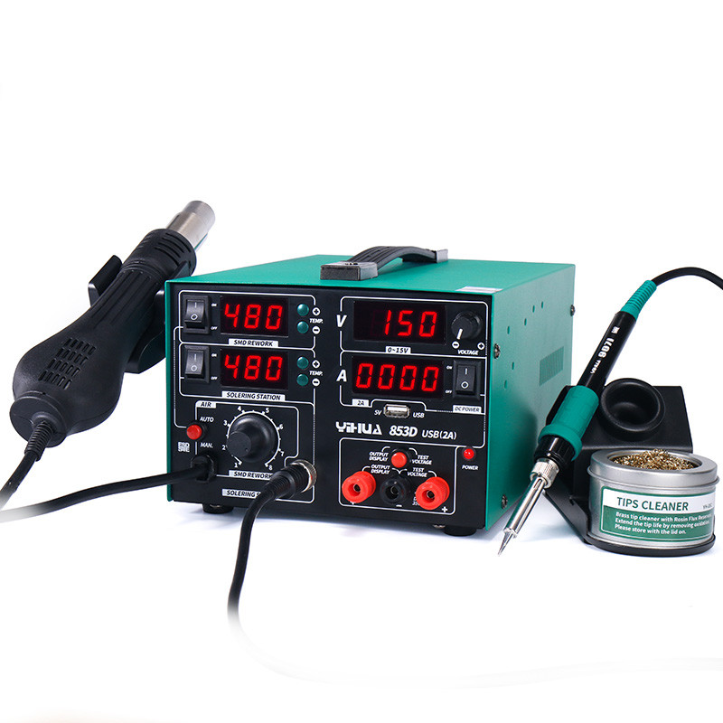 YIHUA 853D 5A-II 30V 5A Hot Air Rework Soldering Iron Station & DC Power Supply
