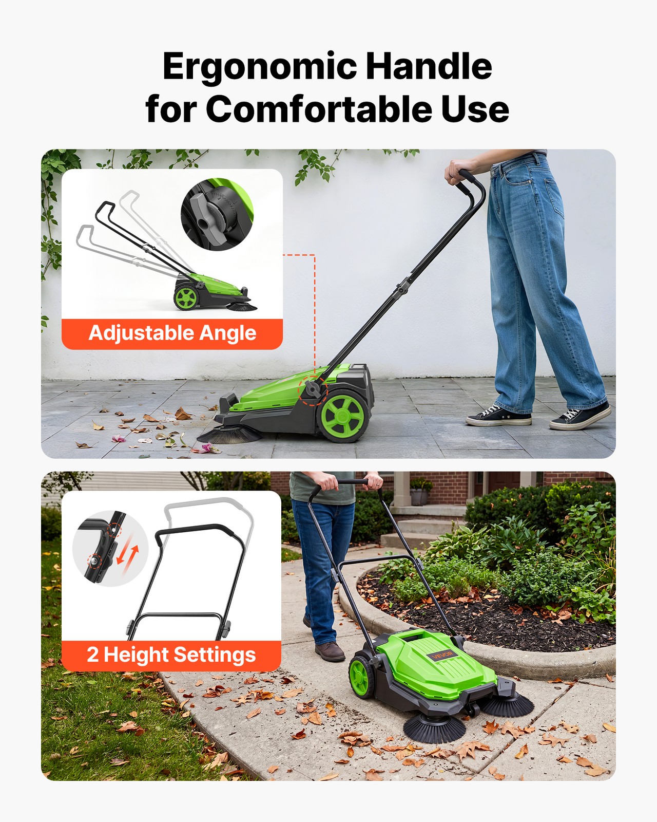 VEVOR Walk-Behind Floor Sweeper Manual Hand Push Sweeper 25.6″ Sweeping Width