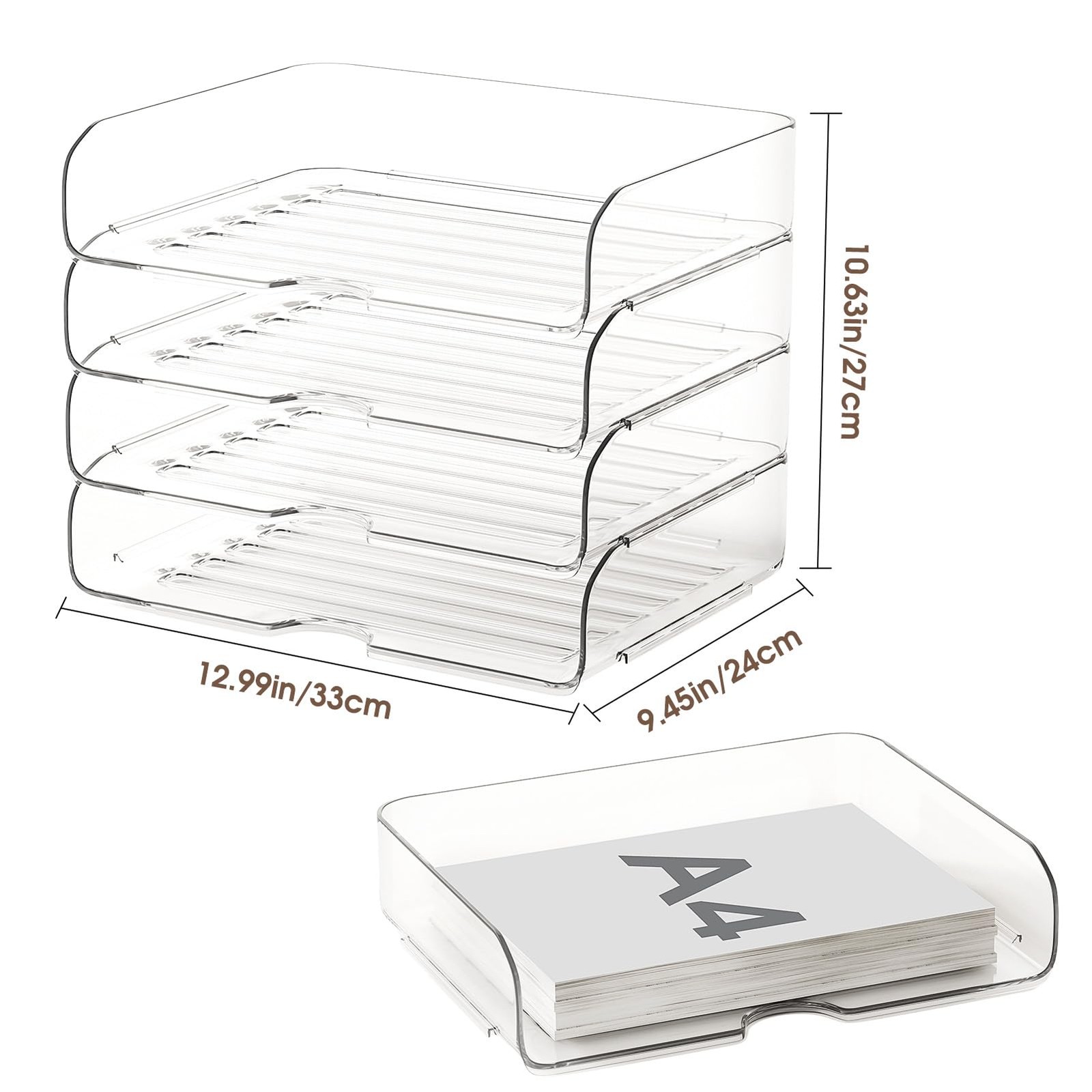 NUOGIC 4-Tier Large-Capacity Paper Organizer, 13 x 9.65 x 10.9 inches, Clear