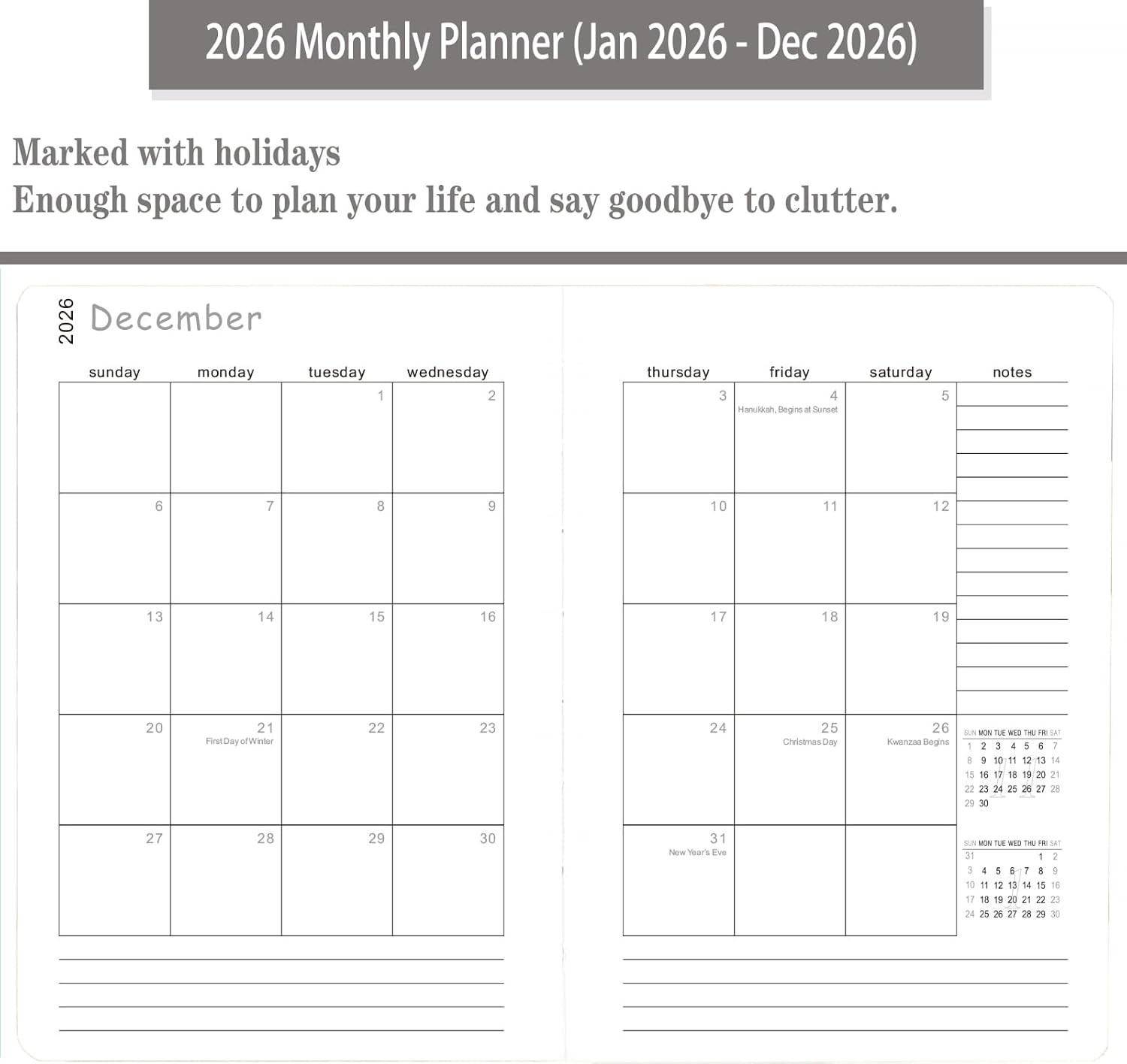 2026 Daily Planner/Calendar One Page Per Day Daily Monthly Agenda Planner Time S