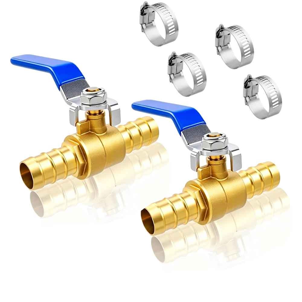 5/8″ Brass Hose Barb Ball Valve for Heater Hose Shut Off 2pcs w/ Clamps