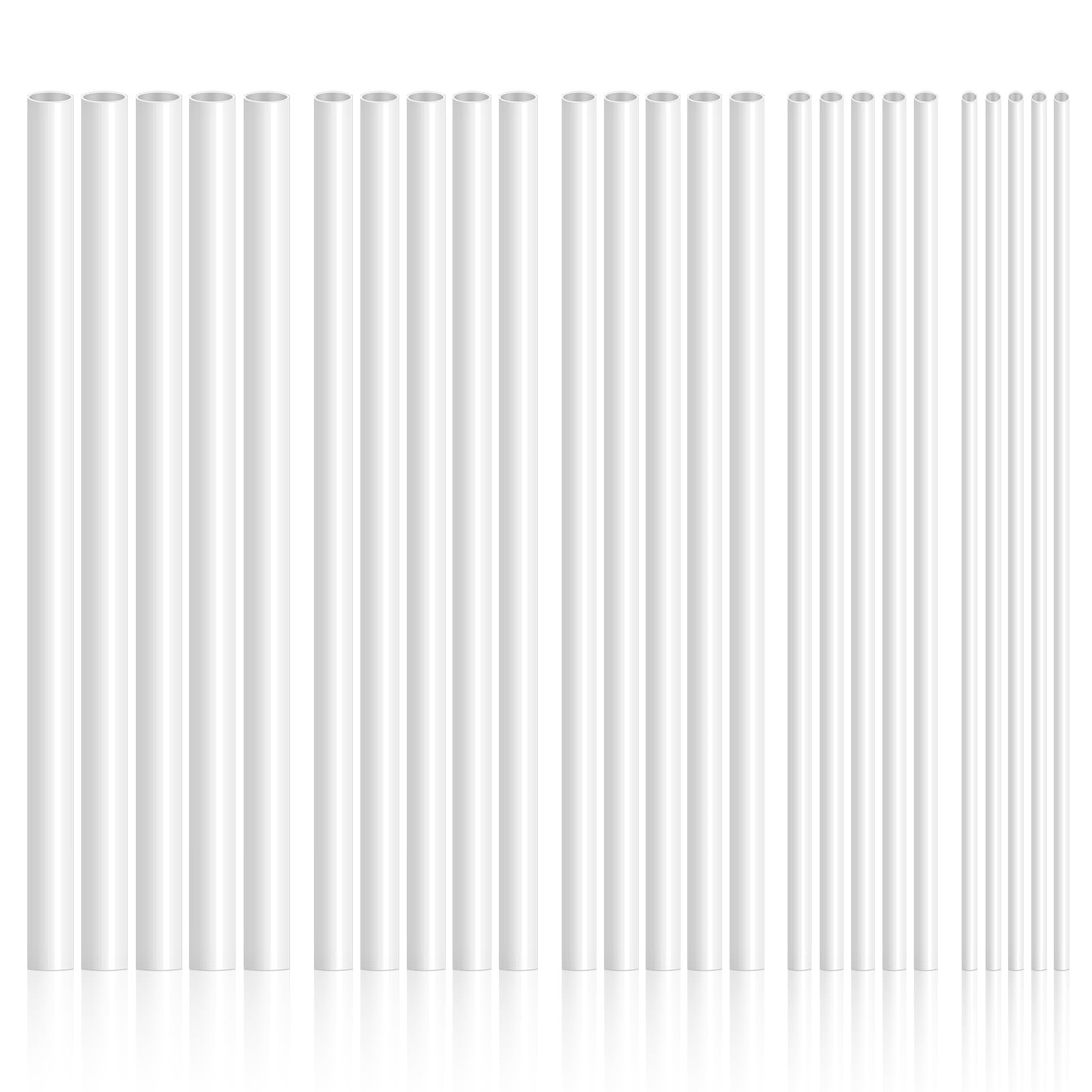 25 Pcs ABS Plastic Round Tubes 5 Sizes 2mm, 3mm, 4mm, 5mm, 6mm, White