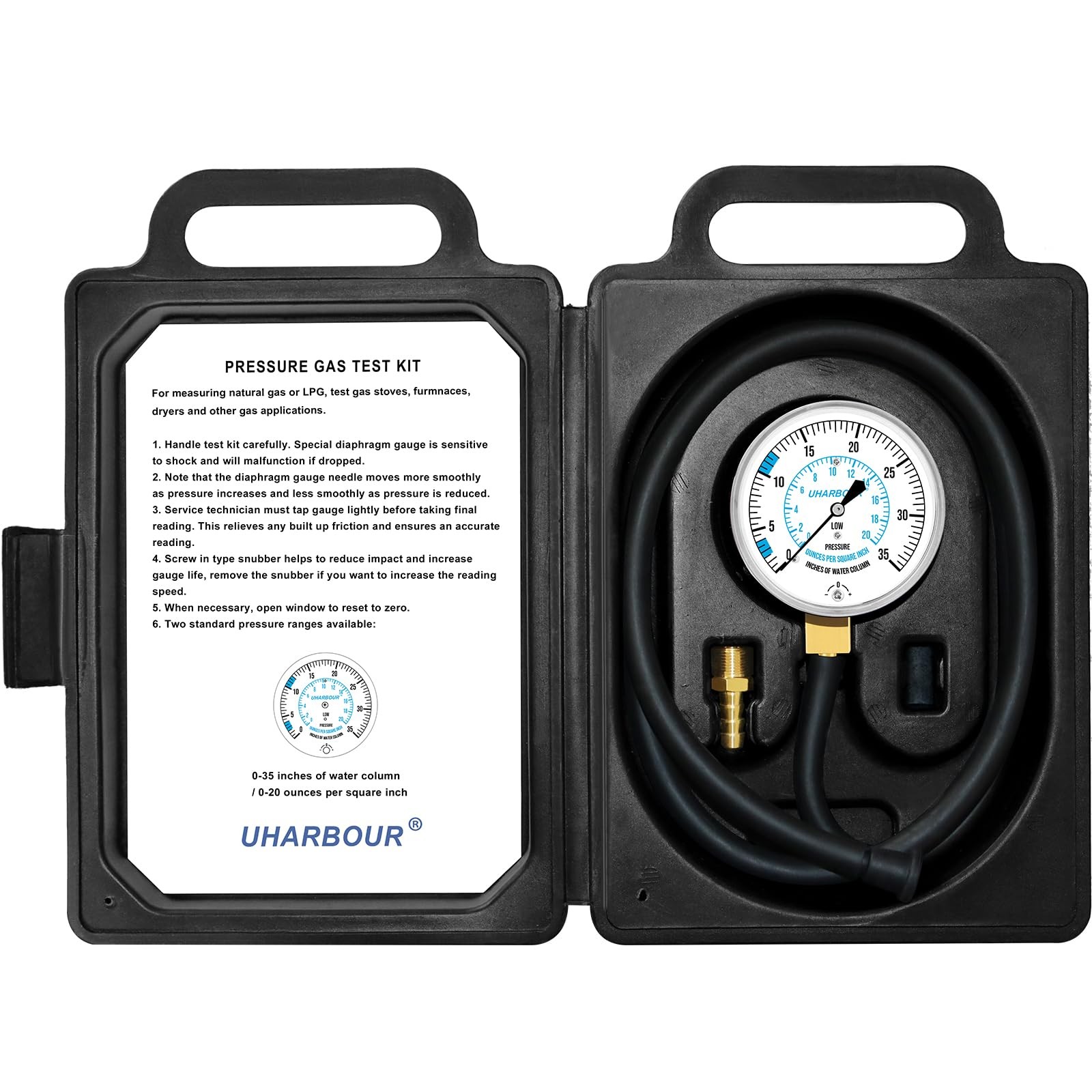 Manometer Gas Pressure Tester, Manometer LP Gas Pressure Tester Gauge 0-35″ W.C
