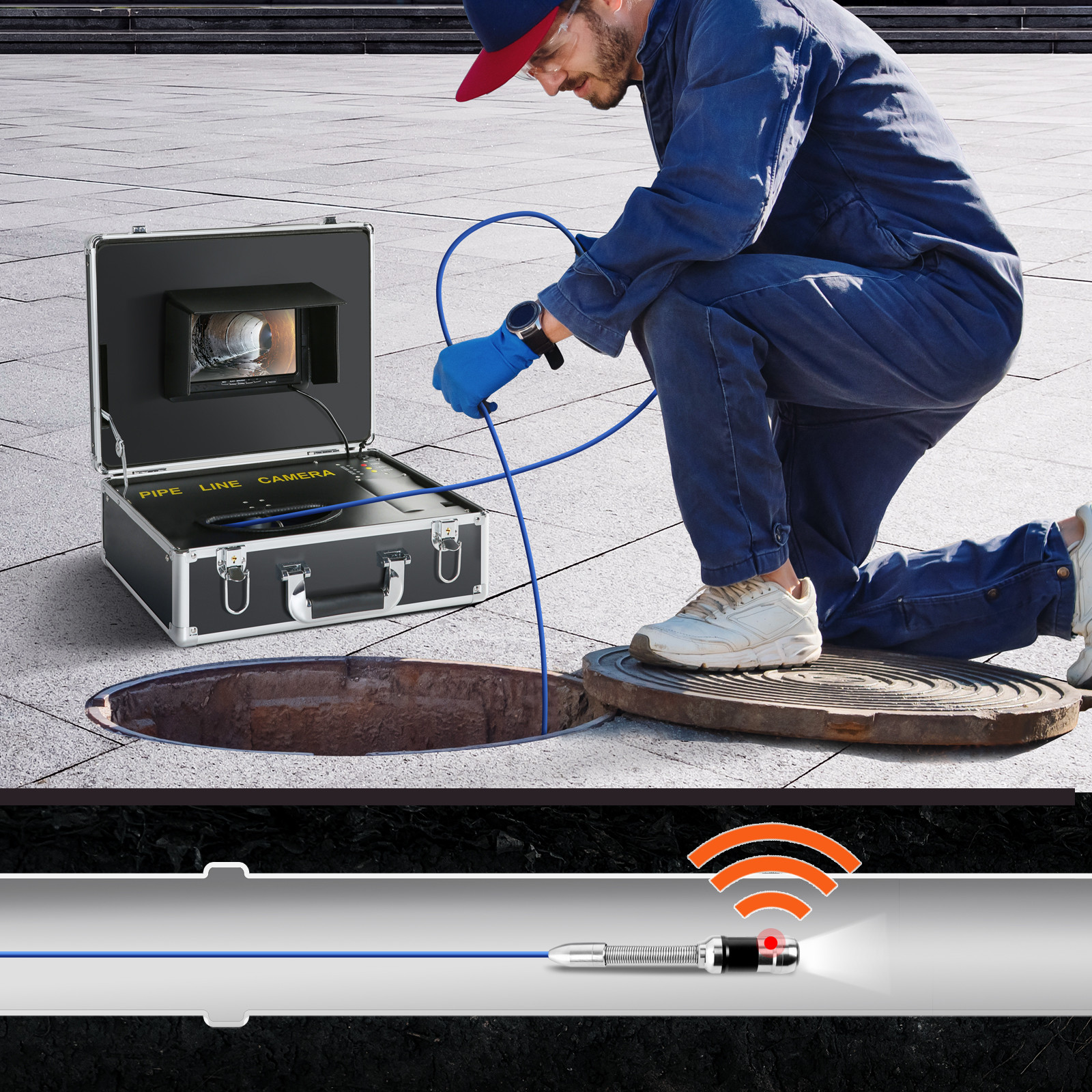 7″ 30m/100ft Sewer Camera Pipe Inspection Camera 1000TVL 512Hz Locator