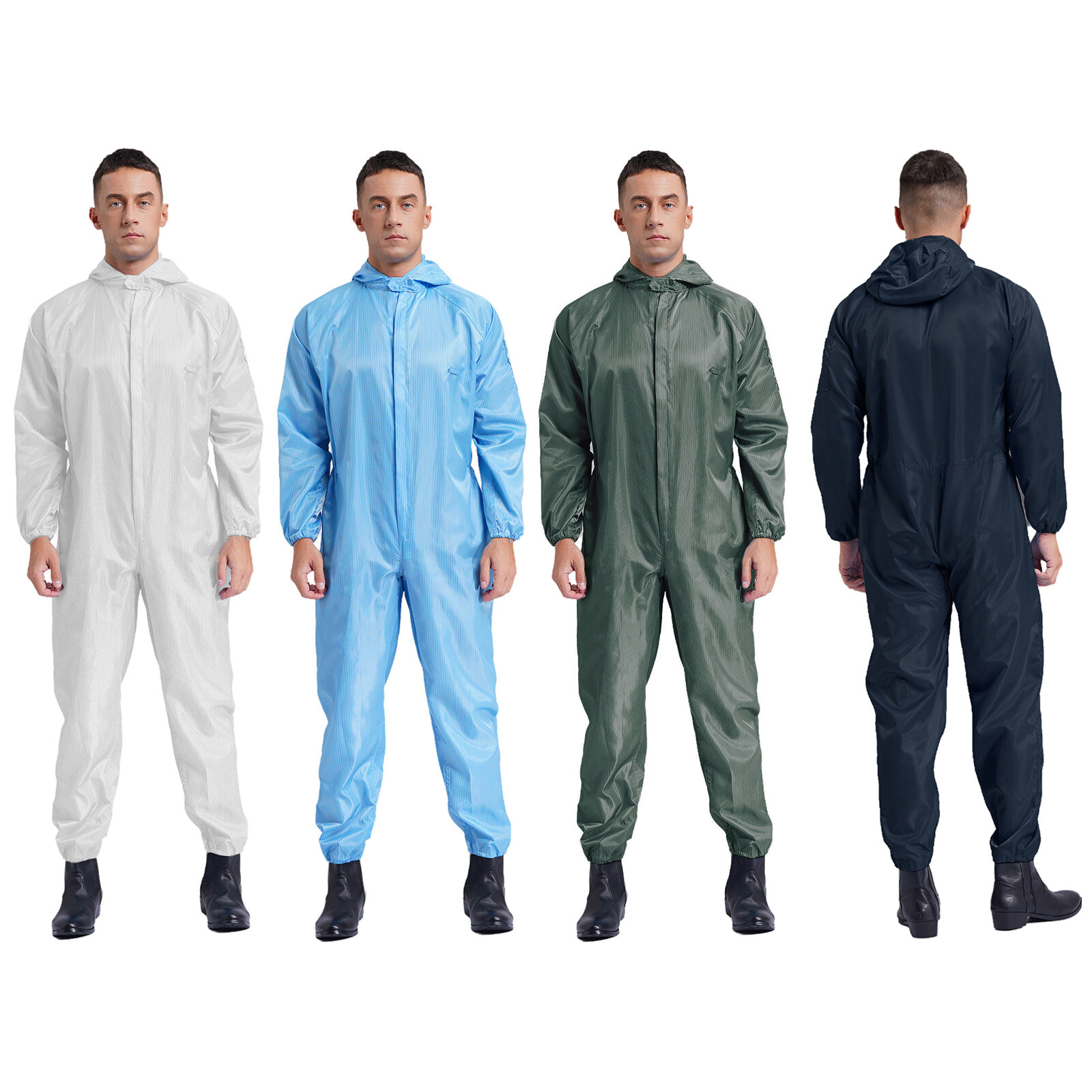US Mens Anti-static Hooded Long Sleeve Coveralls Dustproof Front Zipper Overalls