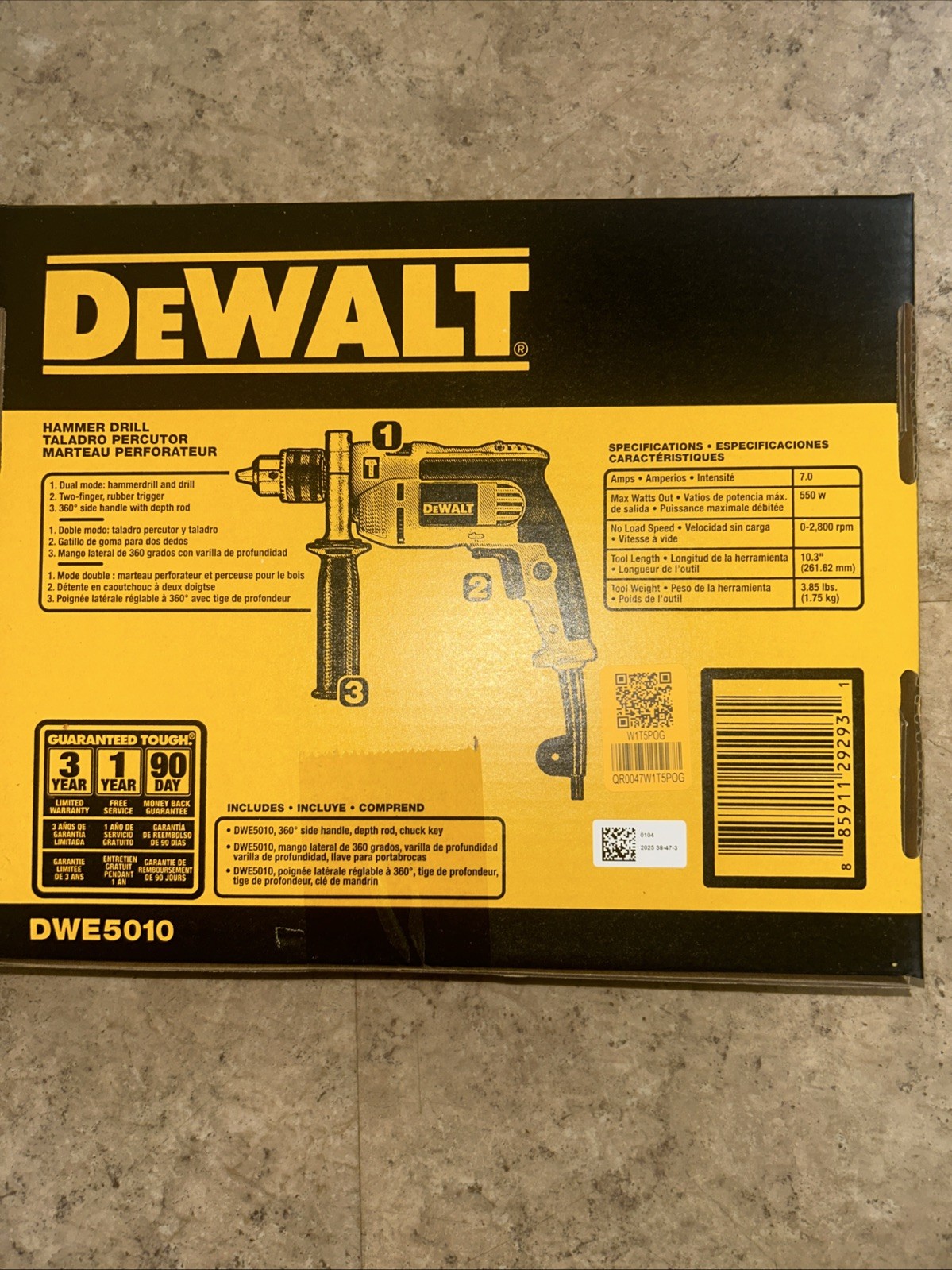 DEWALT DWE5010 1/2 Inch 13mm 7 Amps Single-Speed Hammer Drill