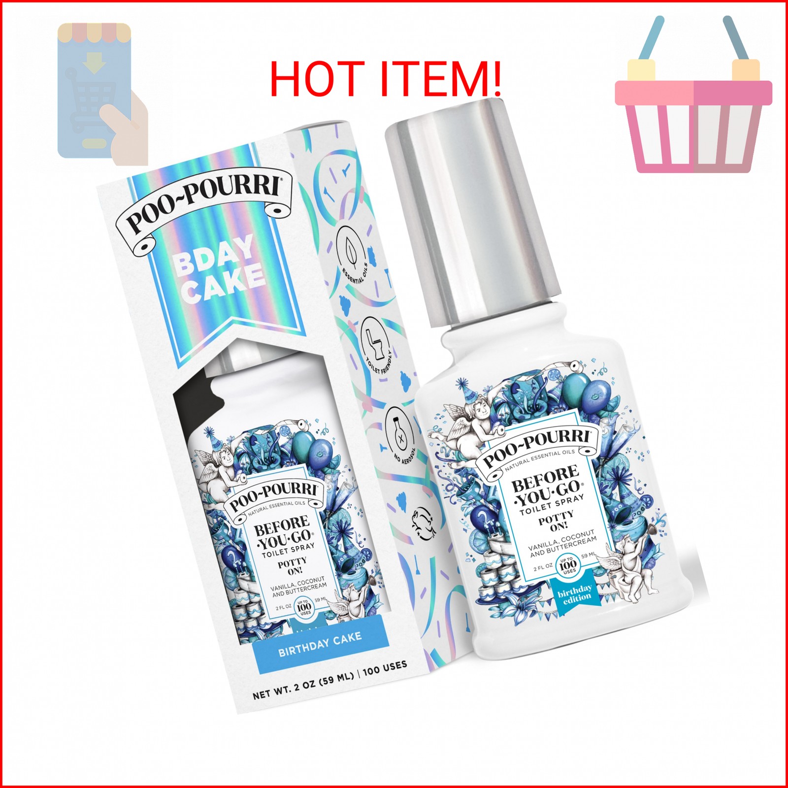 Poo-Pourri Before-You-Go Toilet Spray, Birthday Cake Potty On!, 2 Fl Oz – Vanill