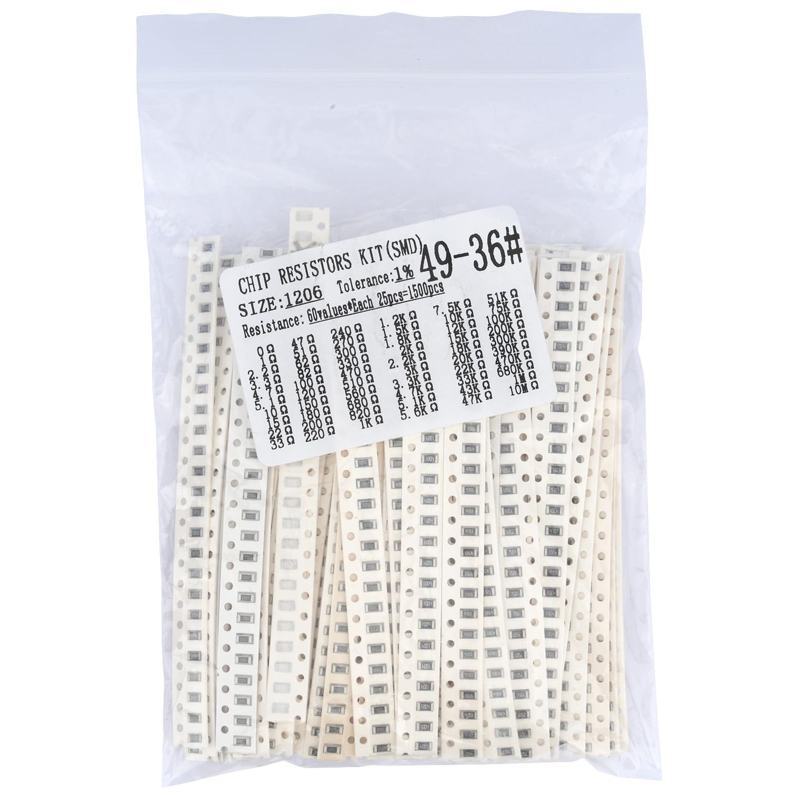 MTDELE 1500Pcs 60 Values 1206 SMD Resistor Kit Chip 0-10MΩ 1/4W 0.25W ±1%…