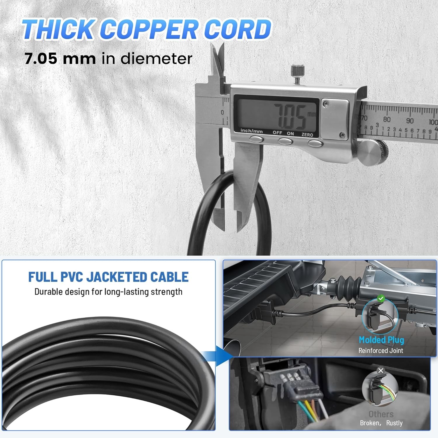10 Feet Jacketed Cable, Heavy Duty 18AWG 4 Pin Trailer Light Plug Color-Coded Pu