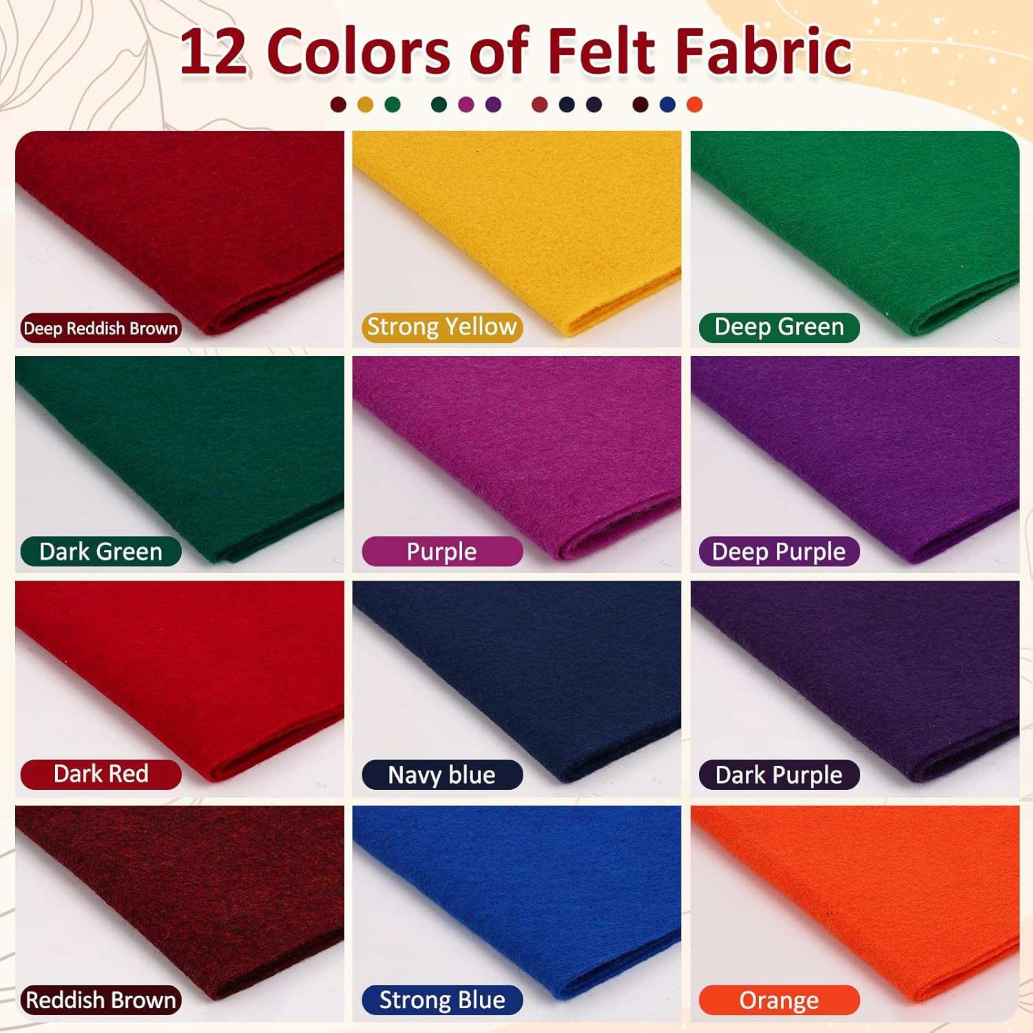 12 Rolls 8″X35″ 1.4Mm Thick Soft Felt Fabric Sheet 12 Assorted Dark Series Color