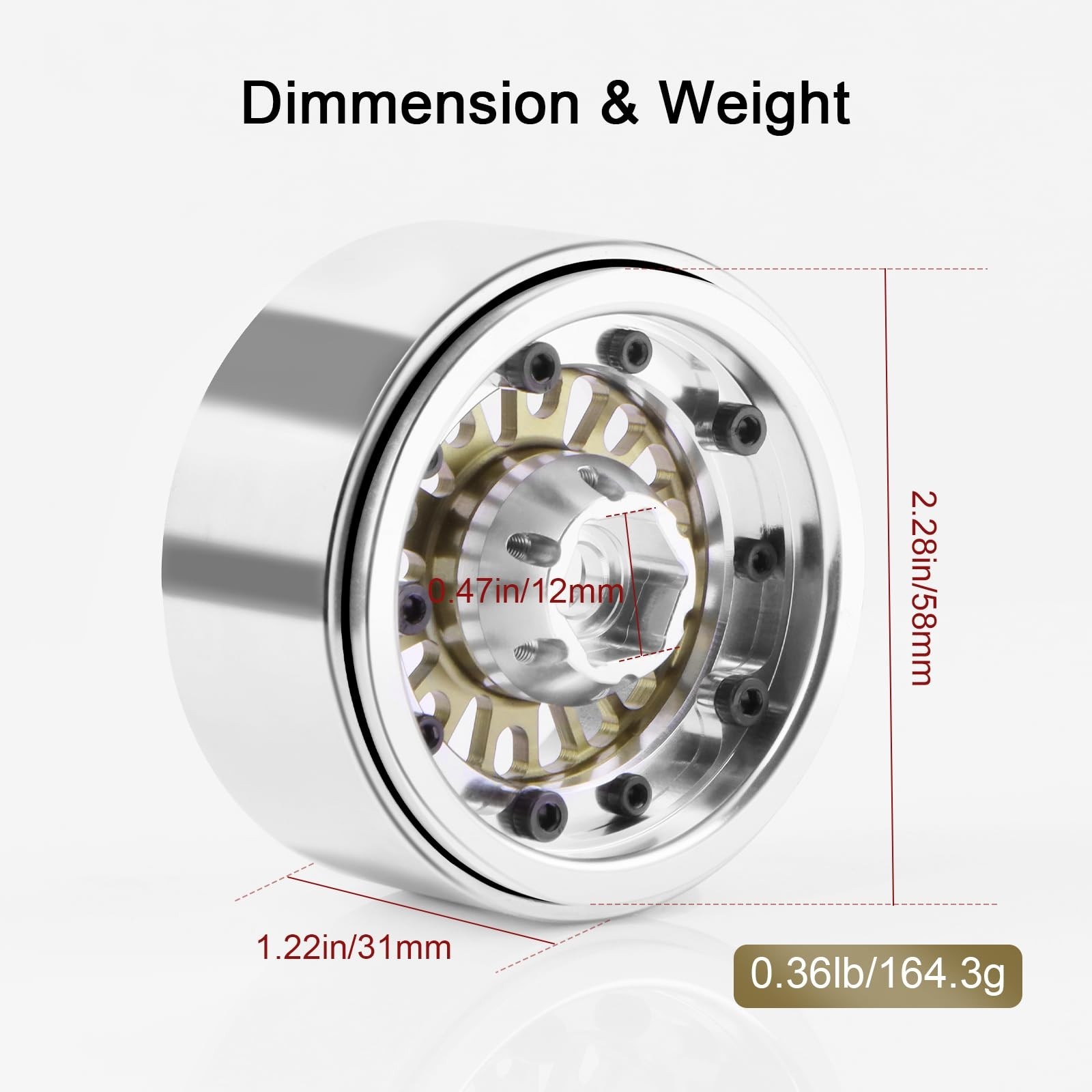 1.9 Beadlock Wheel Rim, Aluminum Negative Offset 10.5mm 164g Super Heavy Deep…