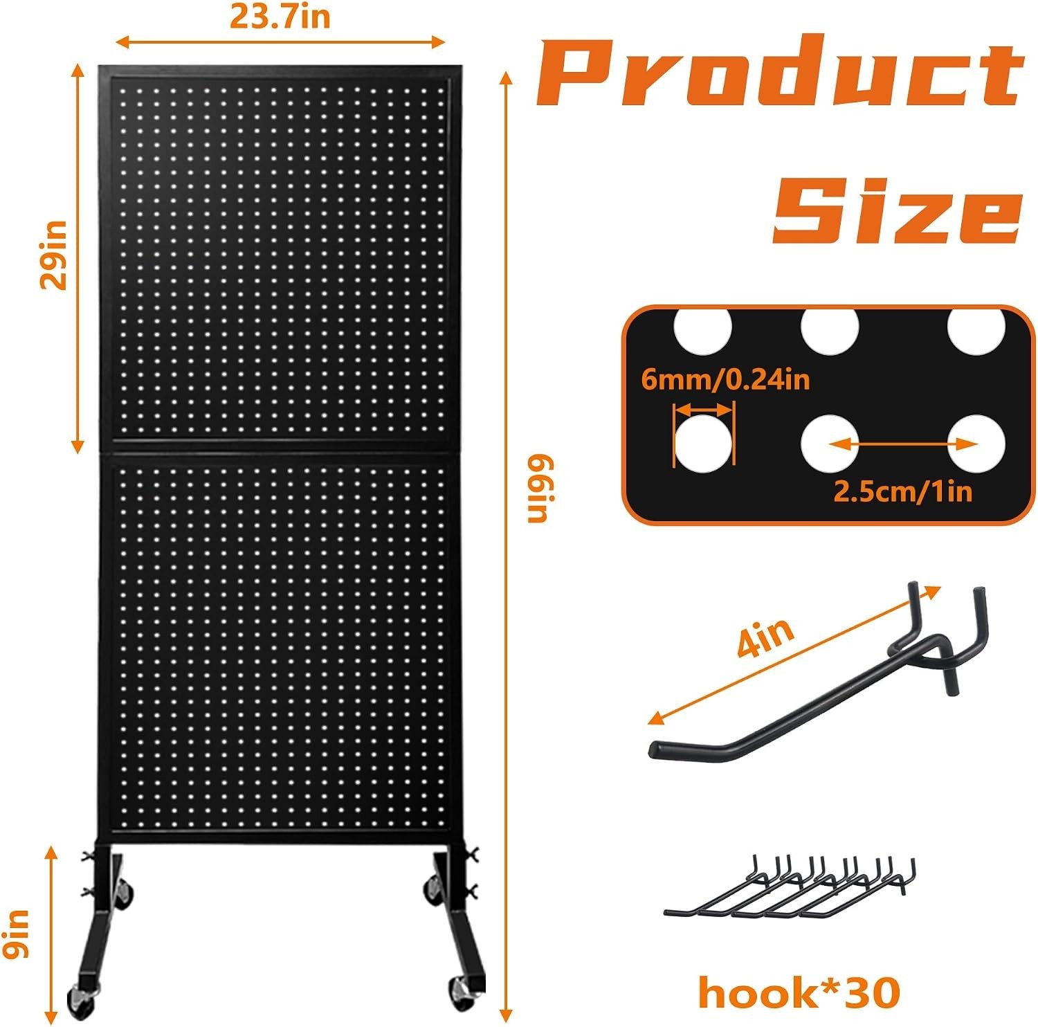 2 x 5.5 Ft Standing Pegboard Display with T-Base, Locking Wheels and 30 Hook….