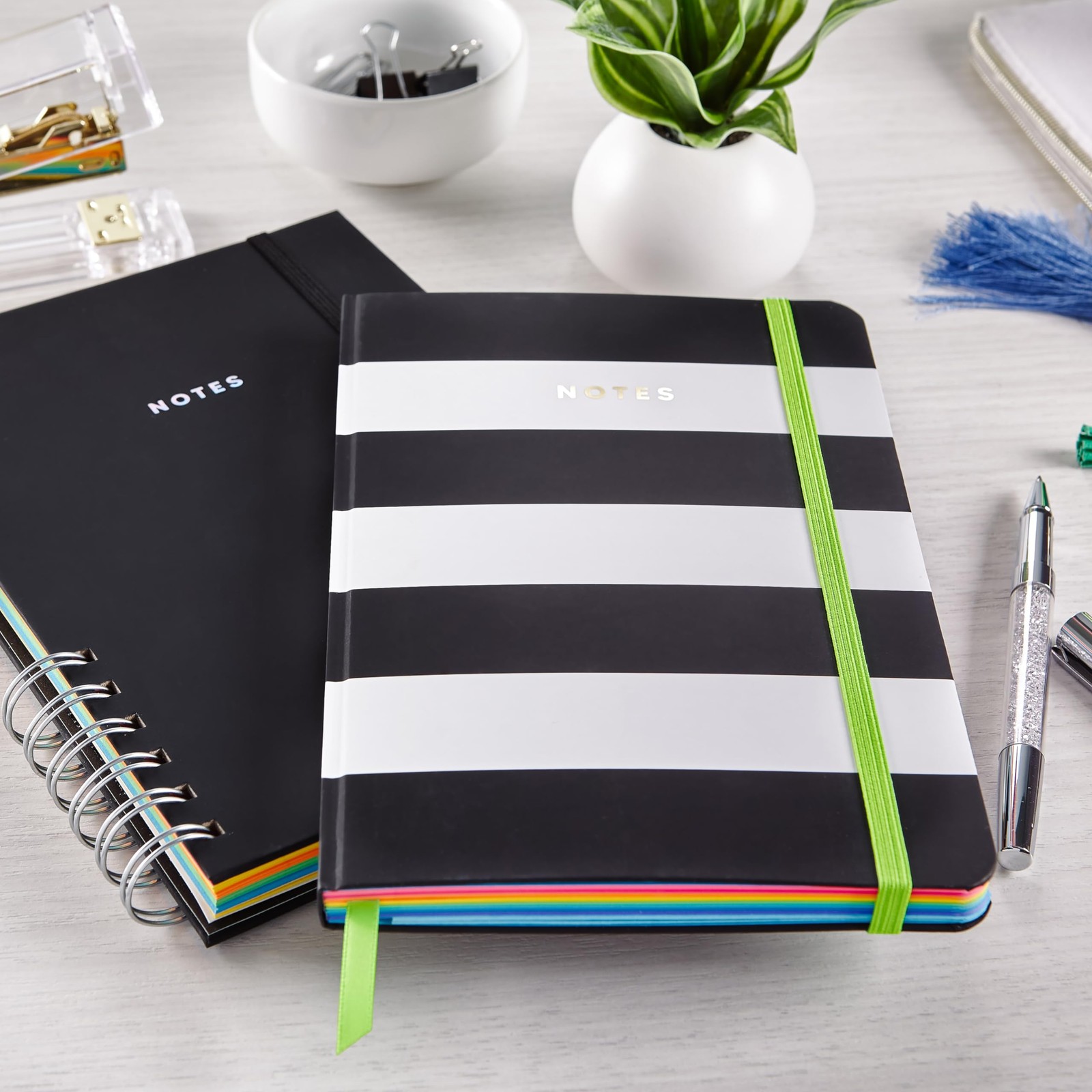Astrobrights Black Matte Twin Wire Journal with 80 Colorful Stickers 180 Pages