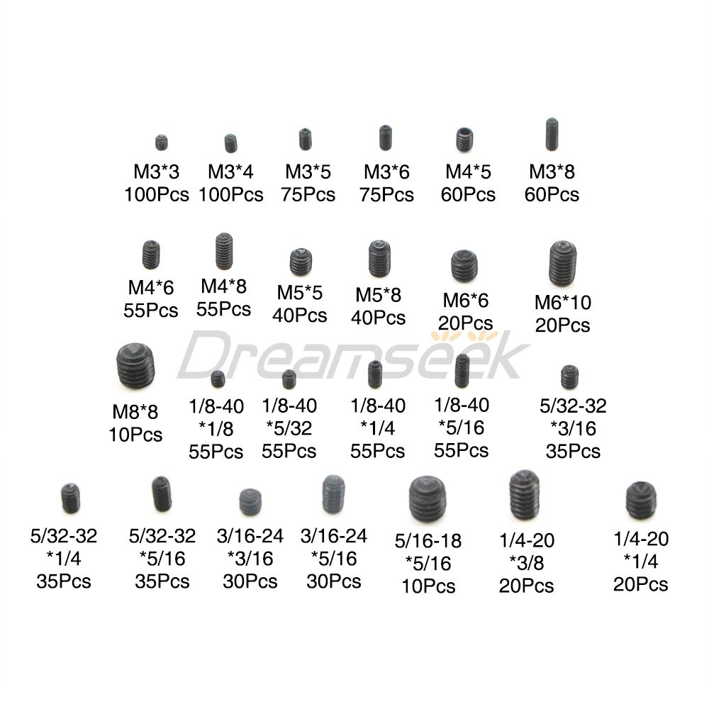 1145Pcs Set Screw Assortment Kit Head Socket Hex Drive Cup Point Grub Screws Set