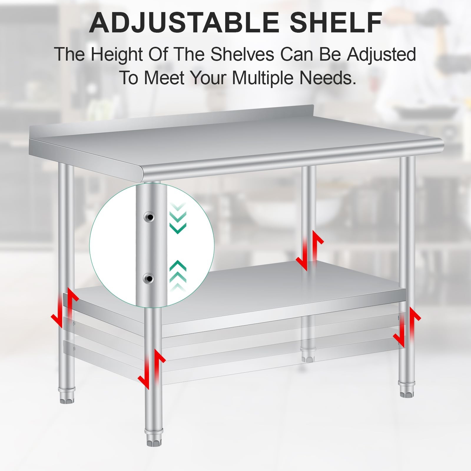 Stainless Steel Work Table w/Backsplash Heavy Duty Commercial Kitchen Prep Table