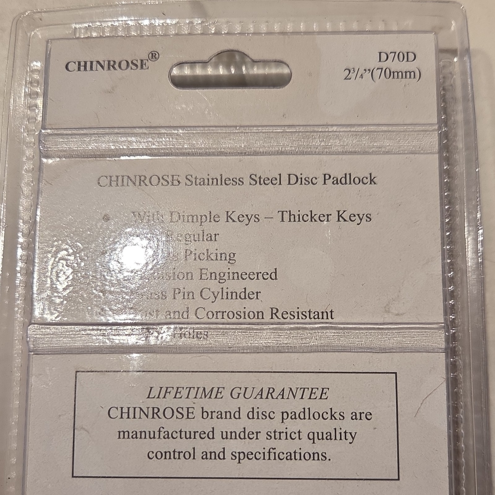 CHINROSE D70D Stainless Disc Padlock Hidden Shackle Keyway D Keyed Different