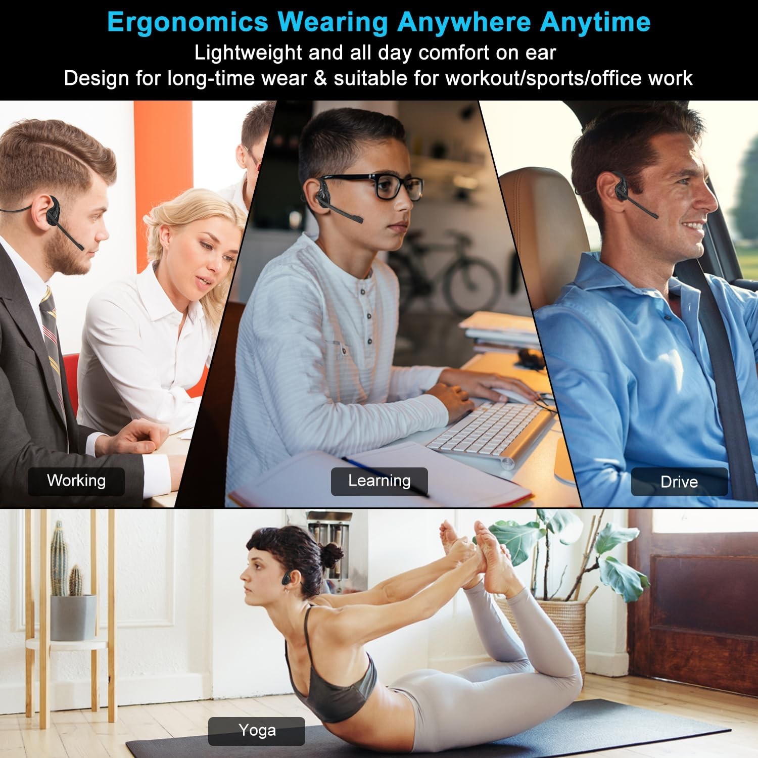 iDIGMALL Bluetooth 5.3 Headset with Microphone, Open Ear Headphones w/Noise C…