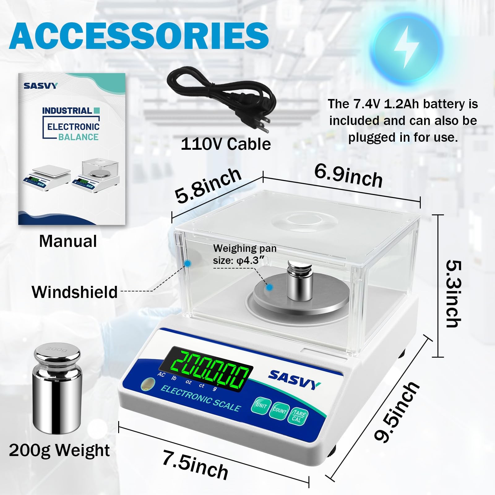 SASVY Lab Scale 500g x 0.001g Scientific g/oz/ct/lb 0.001g, blue