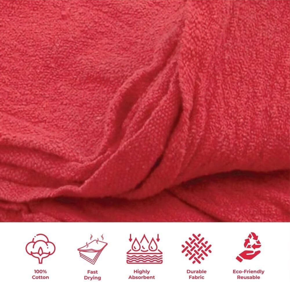 500 Pieces Red Shop Towels Large 15×14 Cleaning Rags, Fast Free Shipping