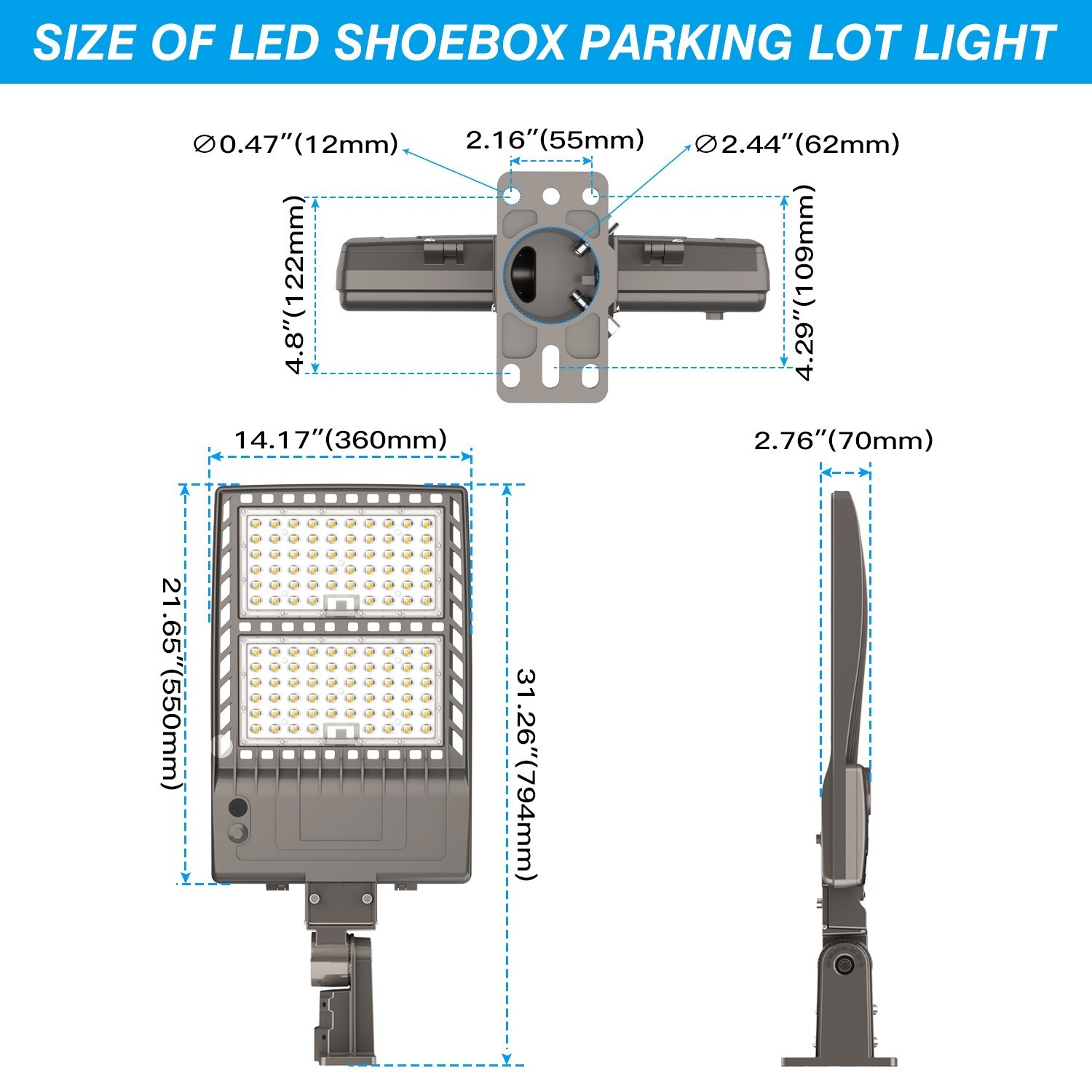 2Pack 3 IN1 320W Commercial LED Area Street Pole Lighting Outdoor Shoebox Light
