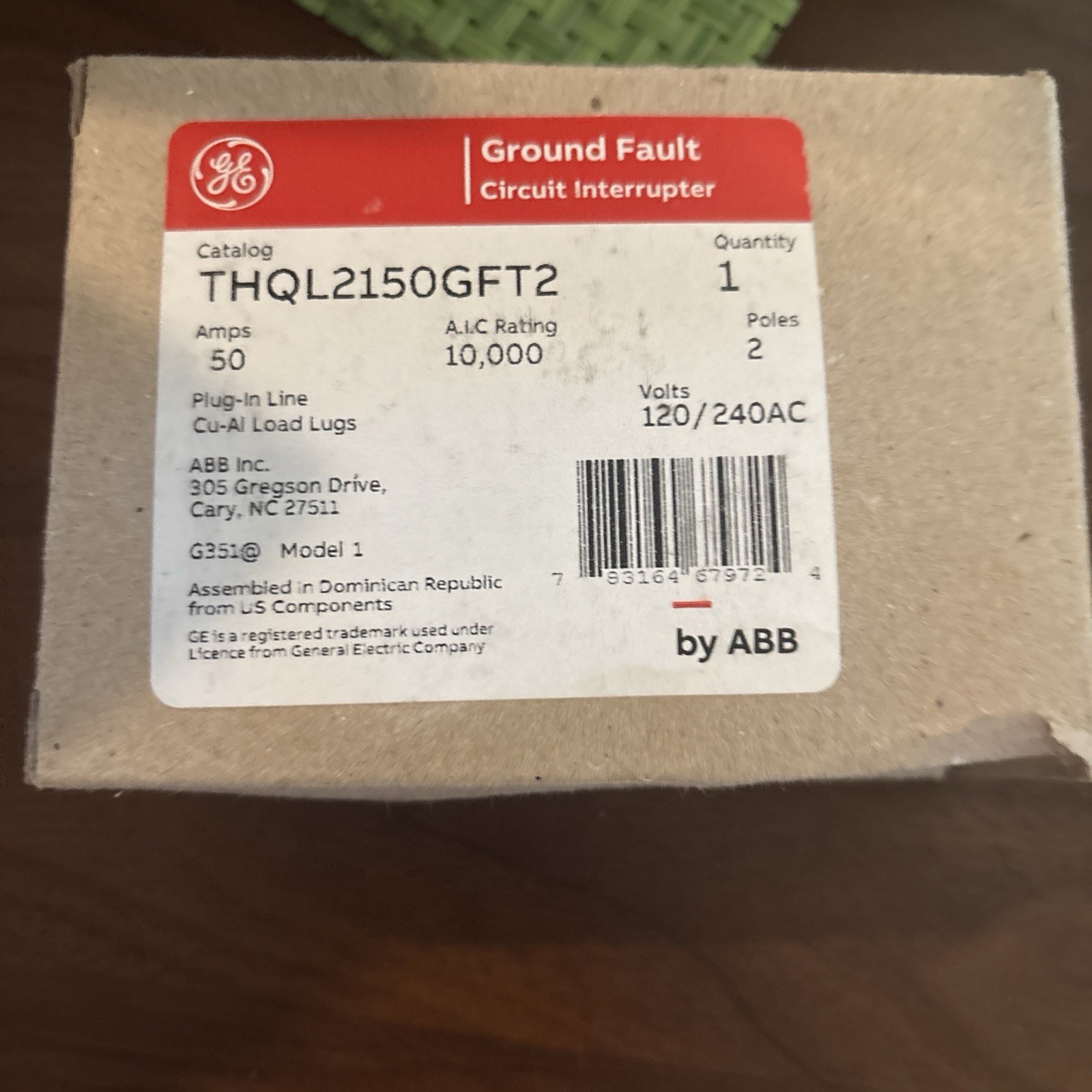 GE Ground Fault Circuit Interrupter 50A 120/240 VAC THQL2150GFT2